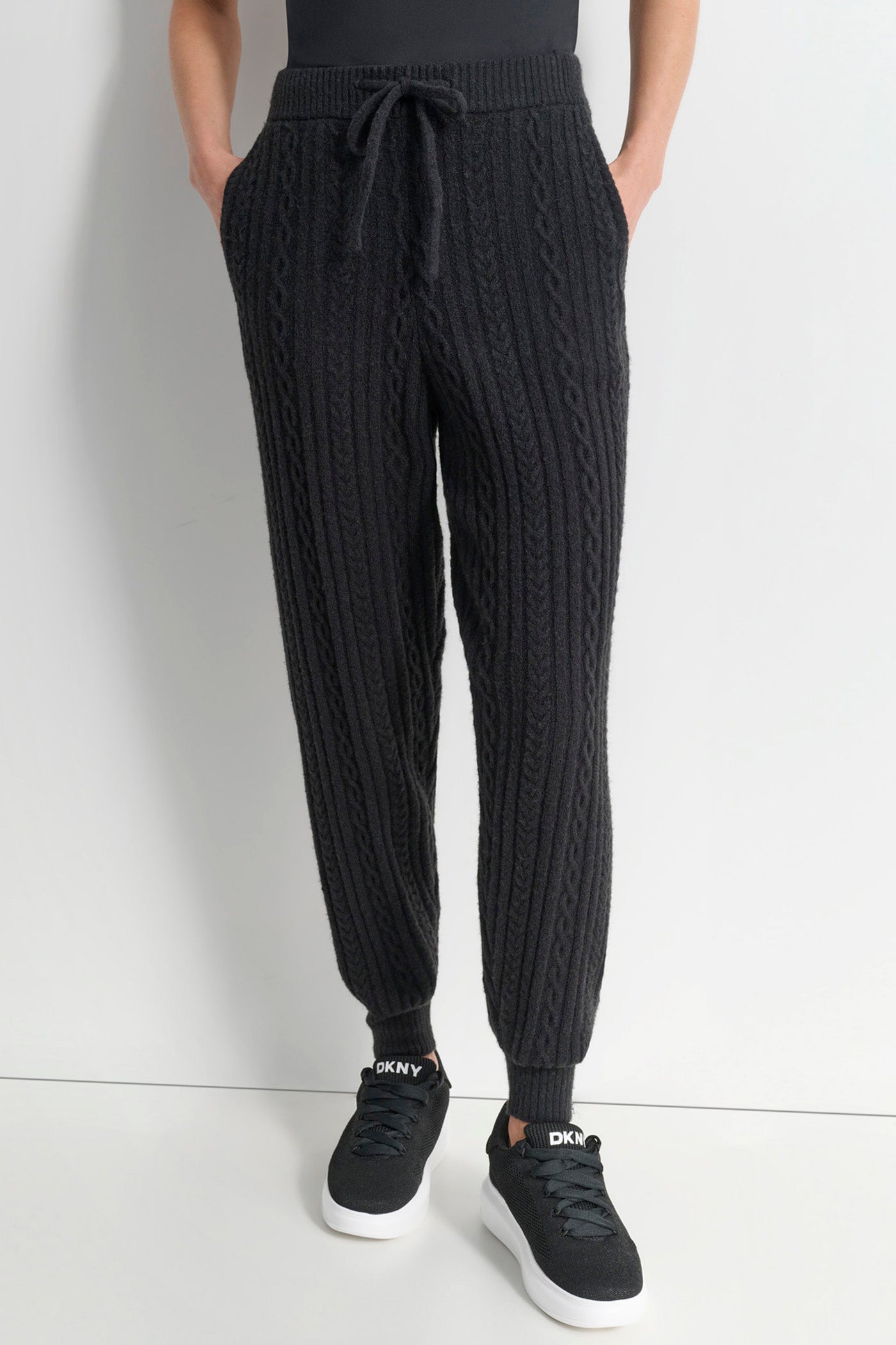Black COZY CABLE SWEATER JOGGER, FRONT VIEW | Sweatshirts & Joggers