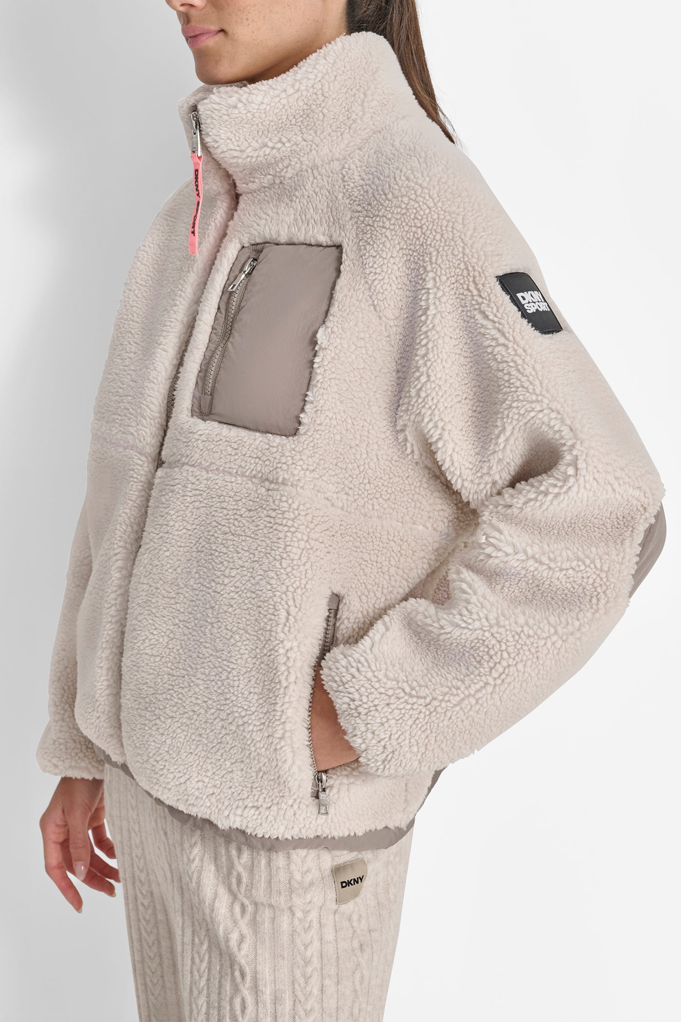 MOCK NECK FULL ZIP SHERPA HYBRID JACKET VIEW 6 | WOMENS COATS & JACKETS