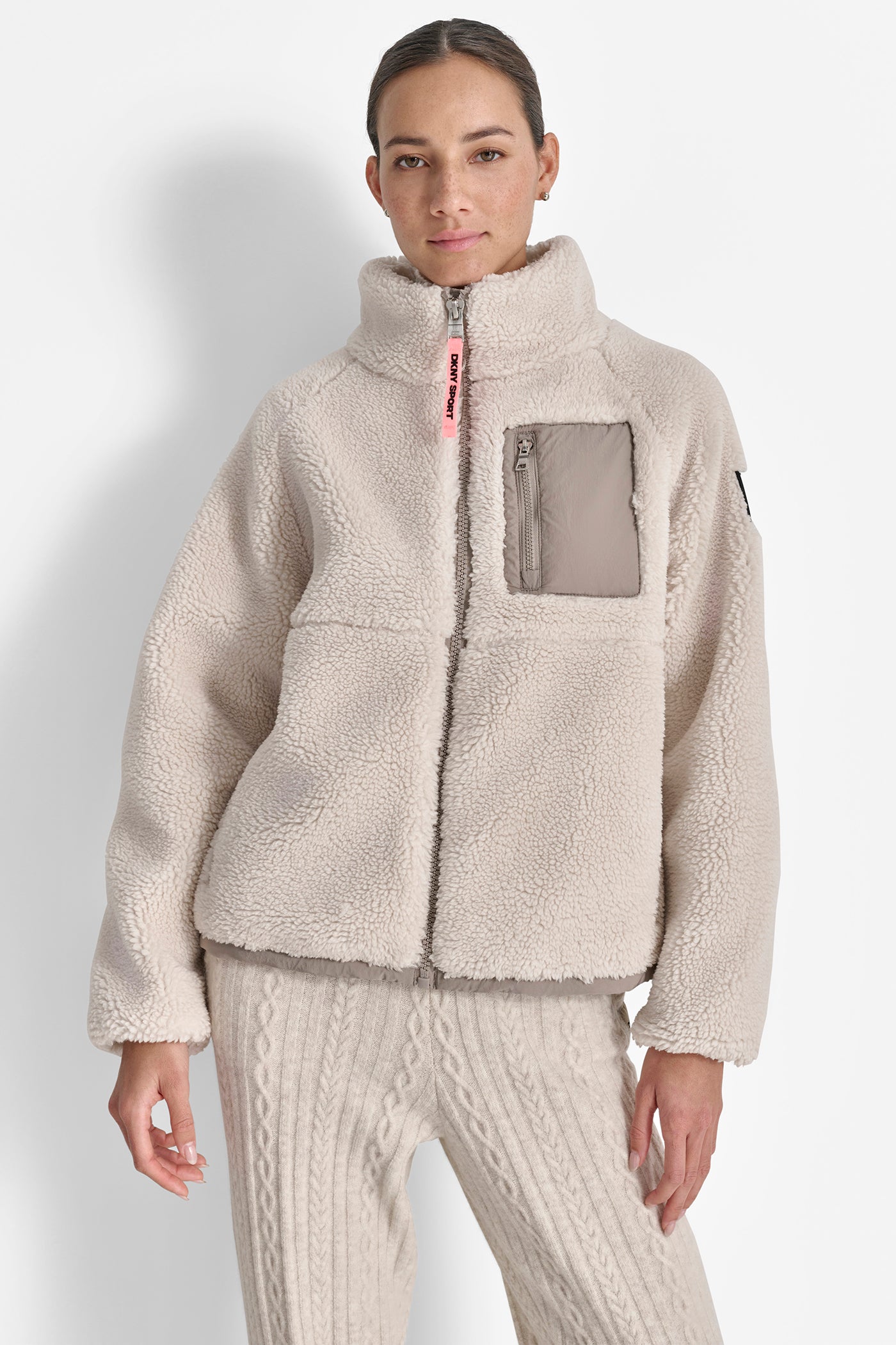 MOCK NECK FULL ZIP SHERPA HYBRID JACKET VIEW 5 | WOMENS COATS & JACKETS