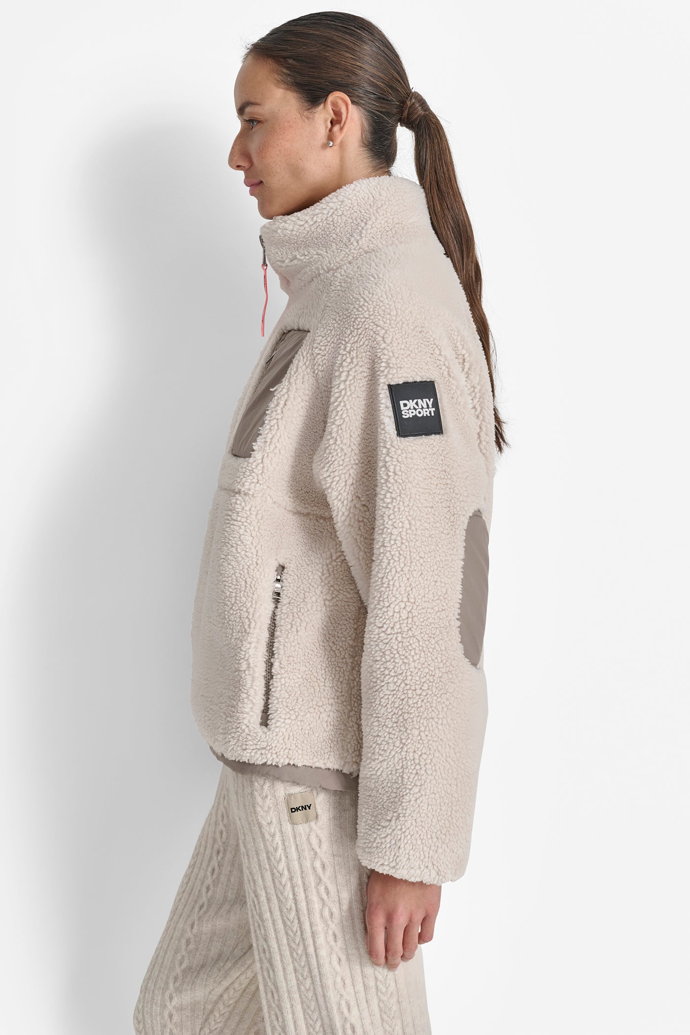 MOCK NECK FULL ZIP SHERPA HYBRID JACKET VIEW 3 | WOMENS COATS & JACKETS