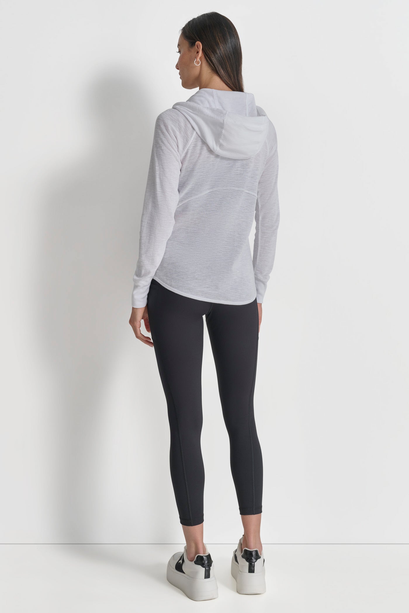 White SLUB WAFFLE KNIT HOODIE, BACK VIEW | Sweatshirts & Joggers