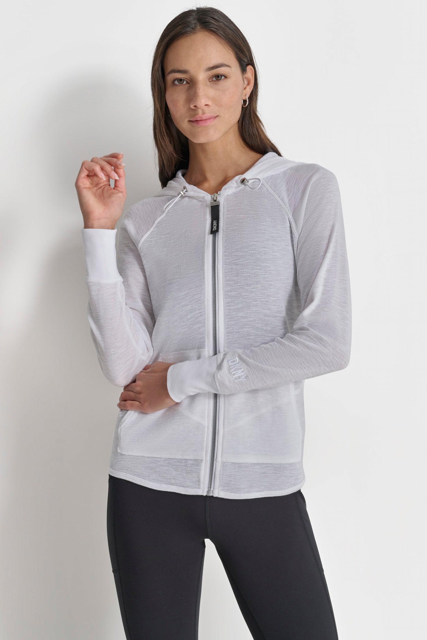 White SLUB WAFFLE KNIT HOODIE, FRONT VIEW | Sweatshirts & Joggers