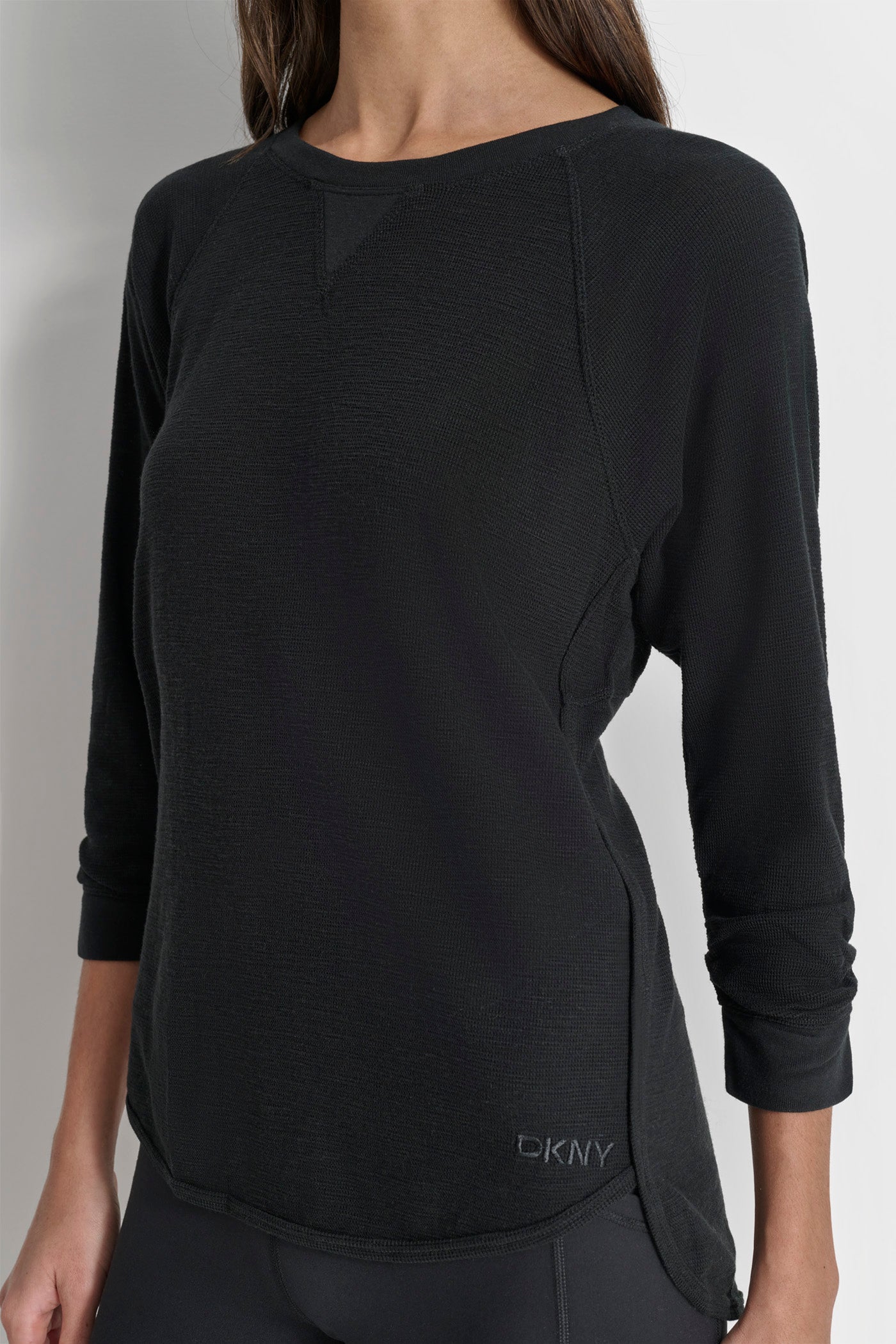 RUCHED 3/4-SLEEVE SLUB WAFFLE-KNIT TEE VIEW 4 | Under $50