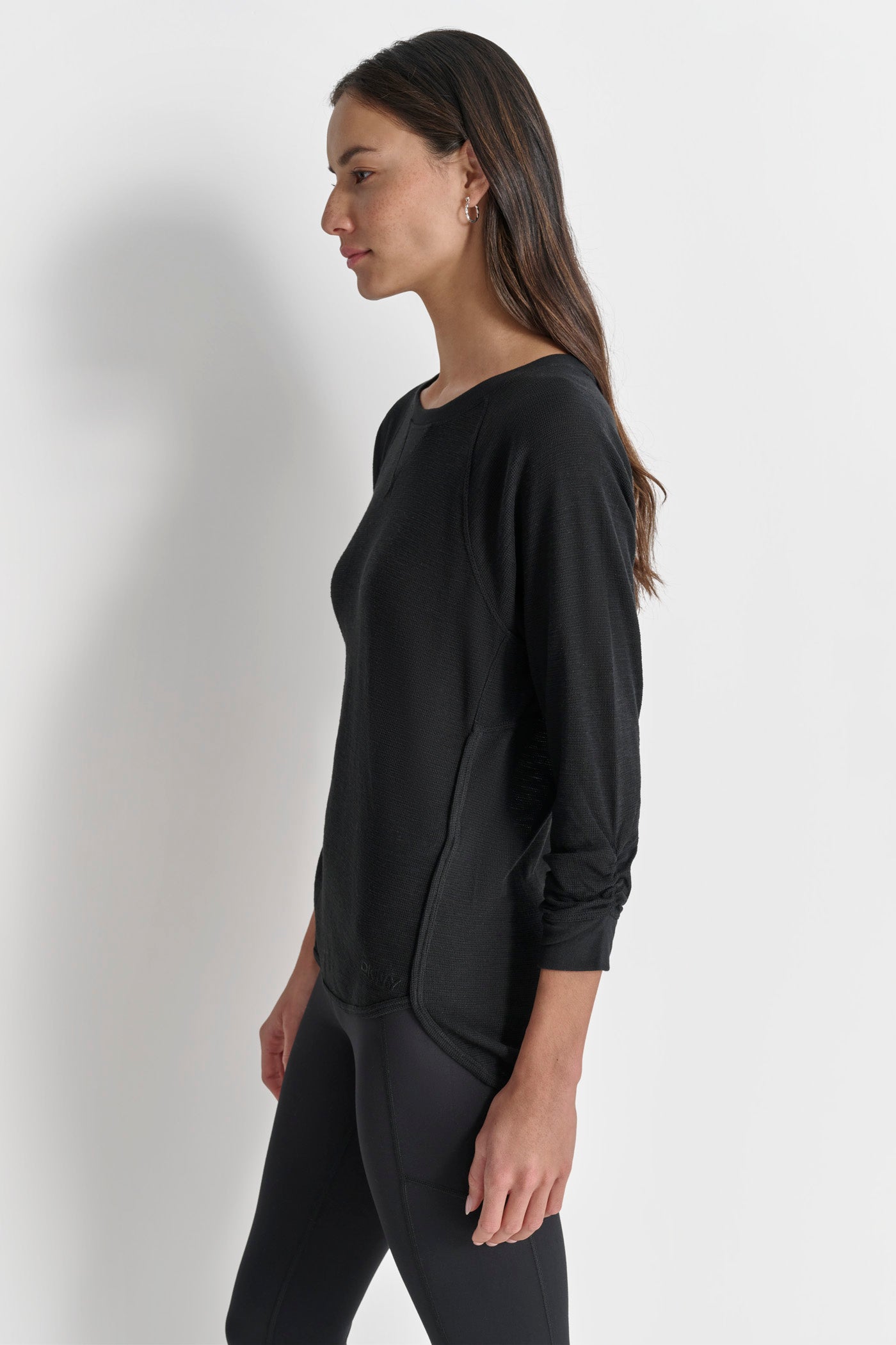RUCHED 3/4-SLEEVE SLUB WAFFLE-KNIT TEE VIEW 3 | Under $50