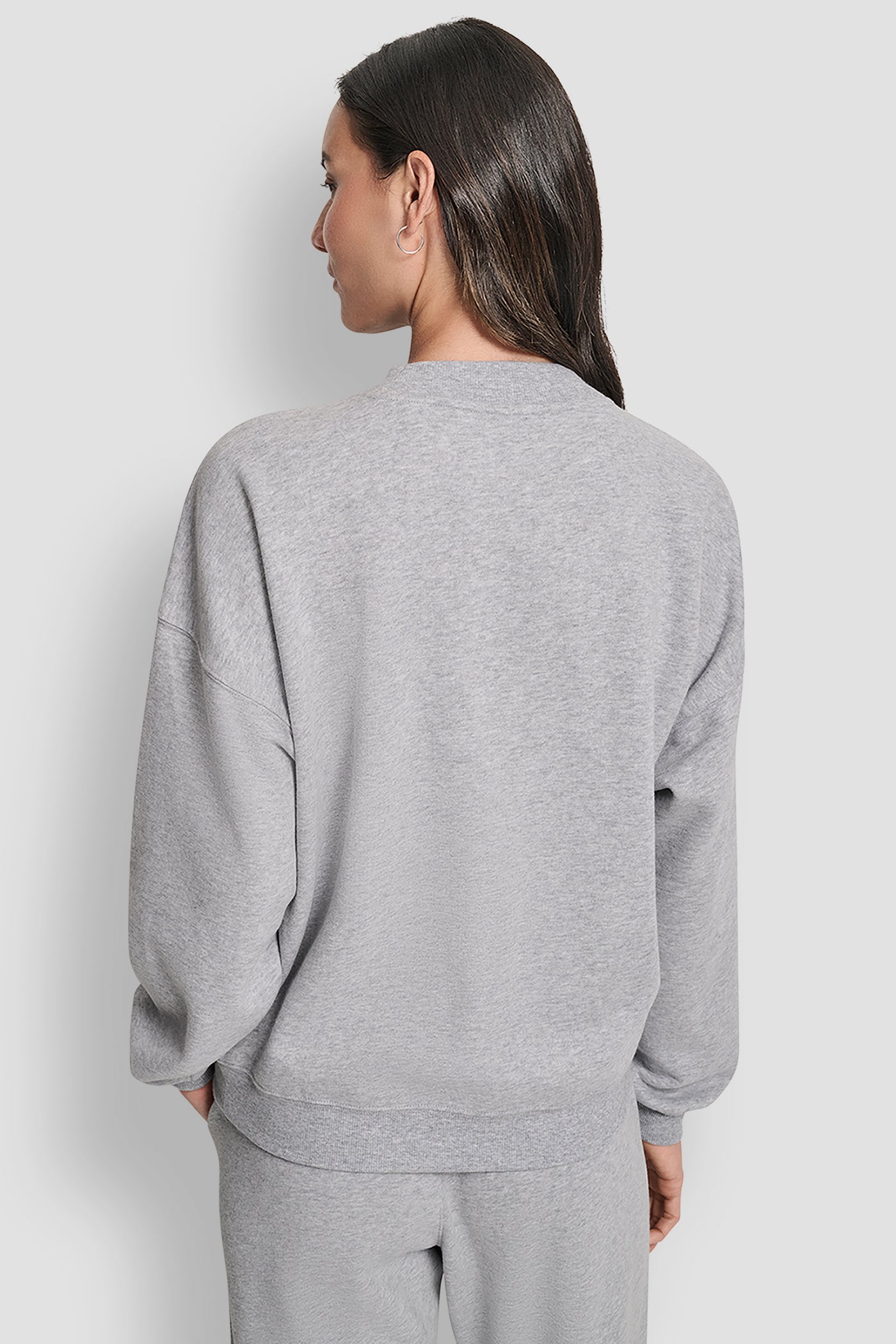 PEARL GREY HEATHER EXPLODED RHINESTONE VARISTY LOGO PULLOVER, BACK VIEW | DKNY Sport