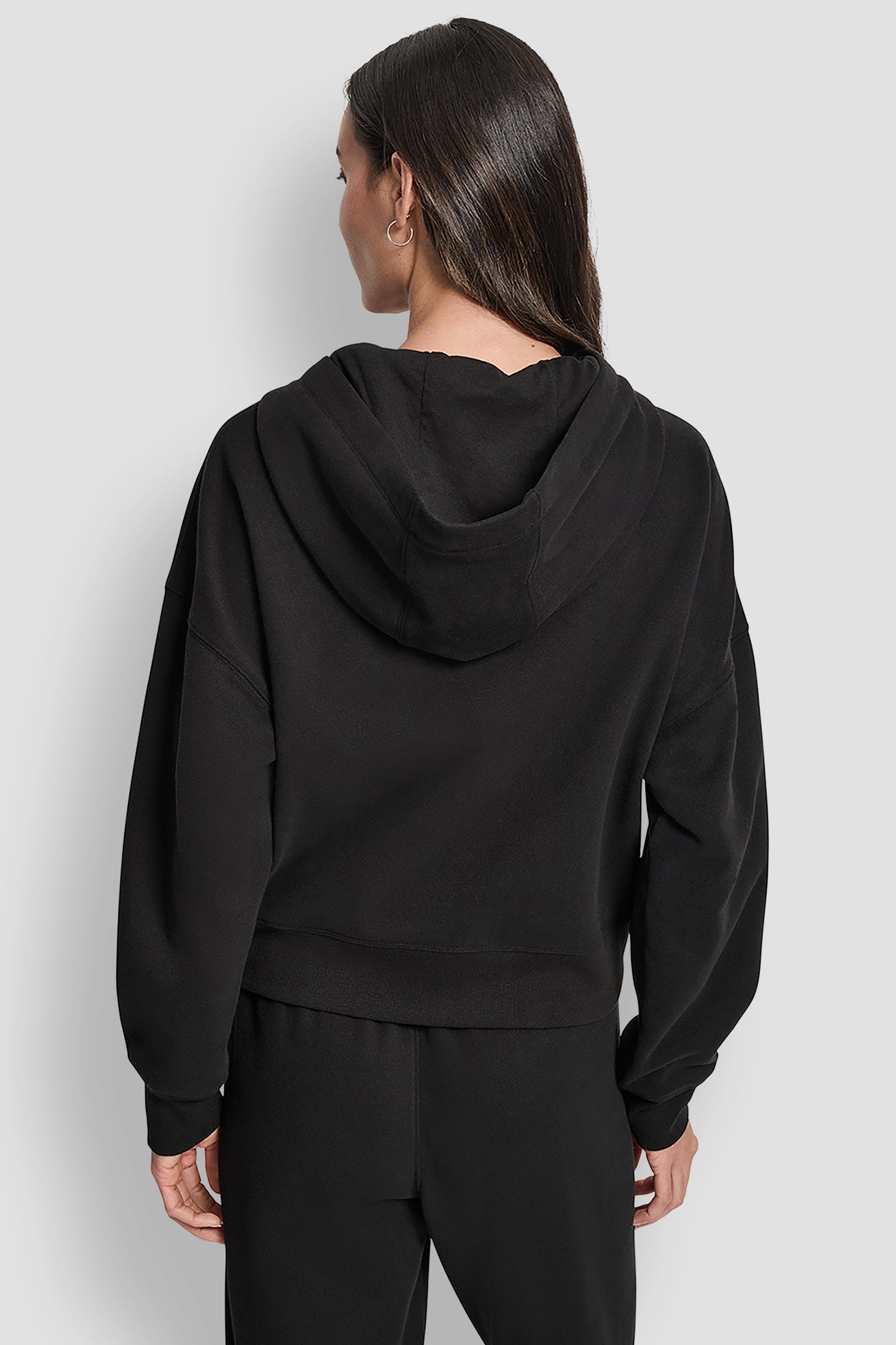 BLACK/CITY CRIMSON EXPLODED RHINESTONE VARISTY LOGO FULL ZIP HOODIE WITH POCKETS, VIEW 2 | DKNY Sport
