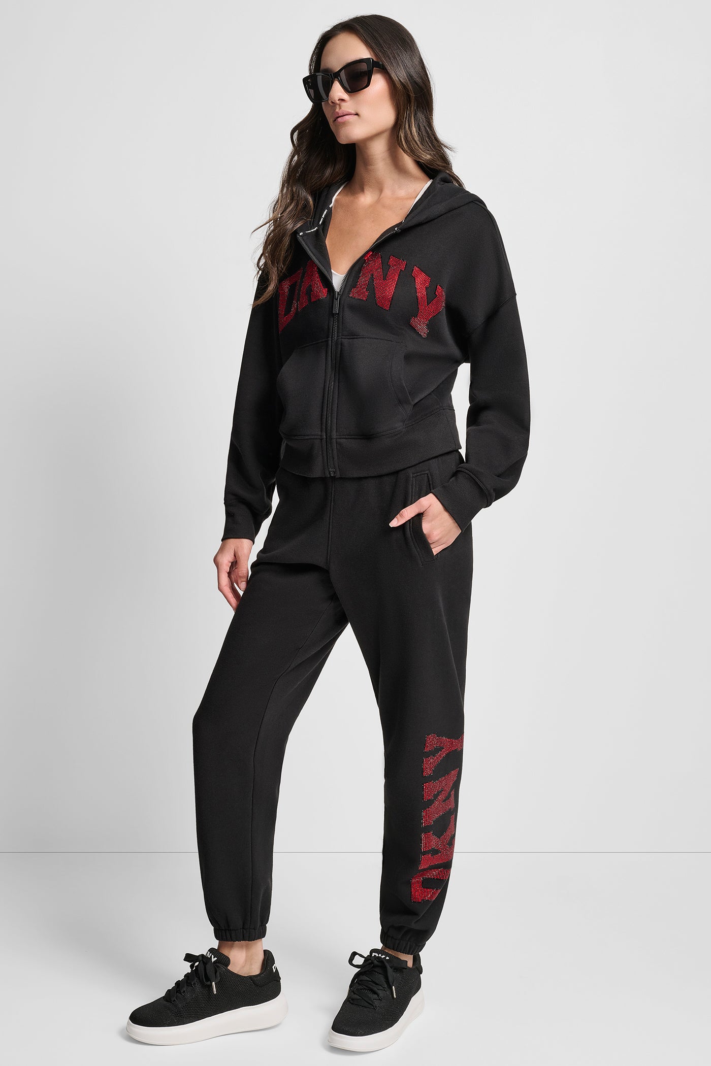 EXPLODED RHINESTONE VARISTY LOGO HIGH RISE RELAXED VIEW 6 | DKNY X NEW YORK YANKEES