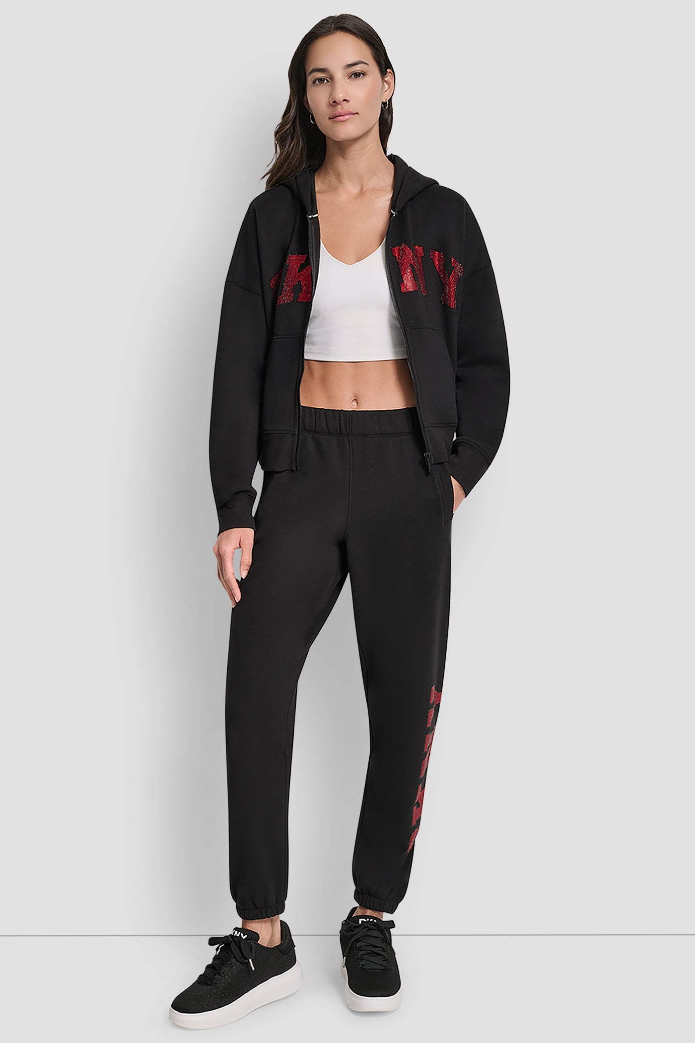 EXPLODED RHINESTONE VARISTY LOGO HIGH RISE RELAXED VIEW 5 | DKNY X NEW YORK YANKEES