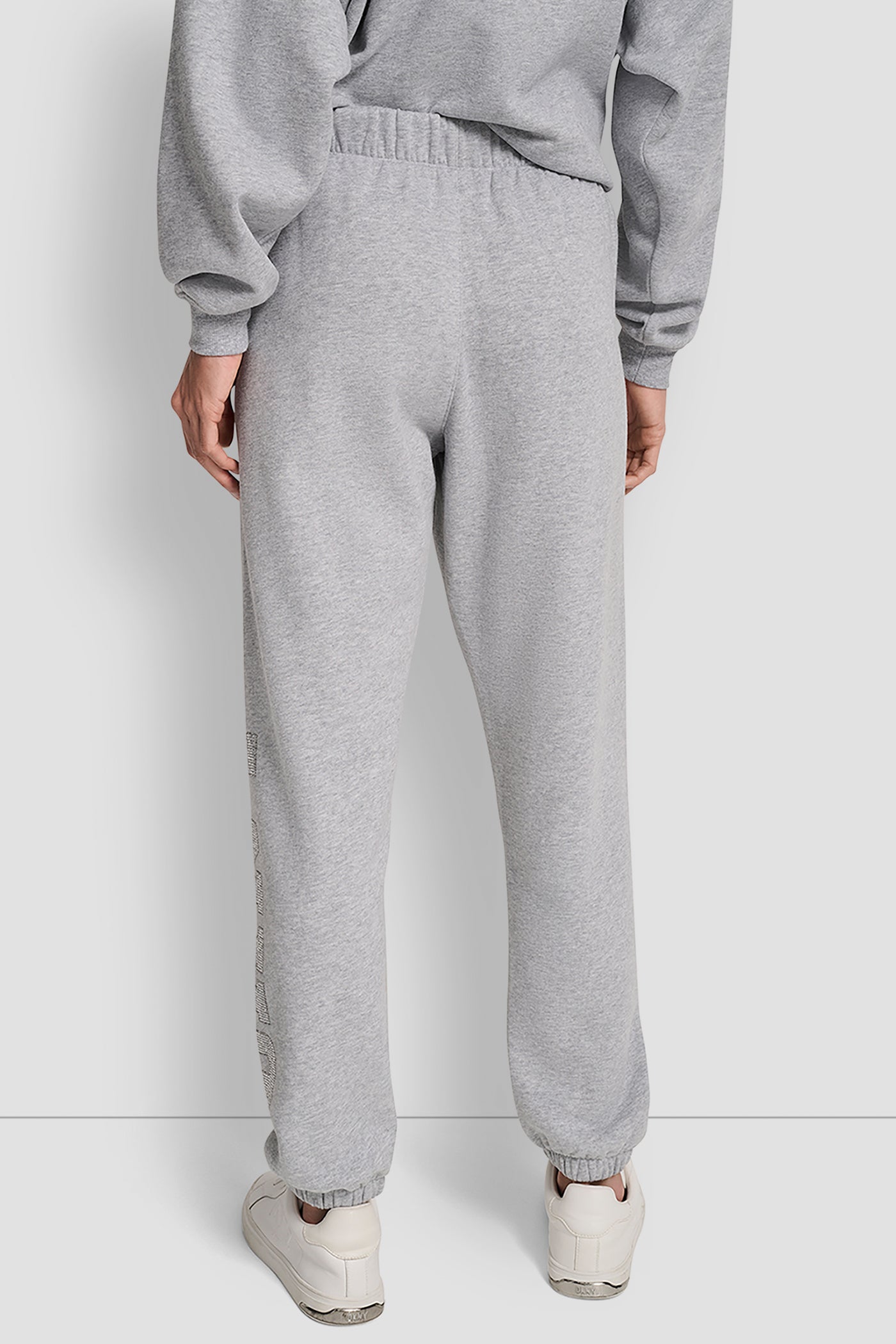 PEARL GREY HEATHER EXPLODED RHINESTONE VARISTY LOGO HIGH RISE RELAXED, BACK VIEW | DKNY Sport