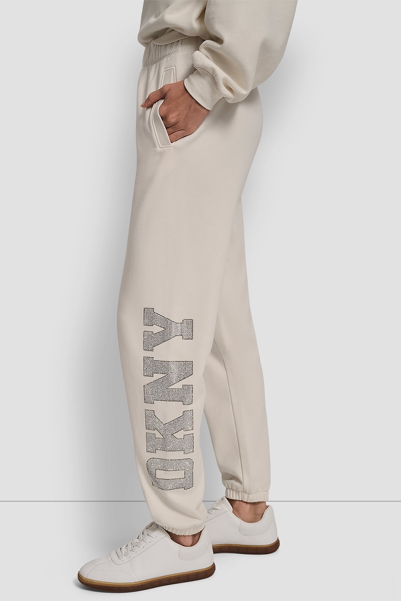 EXPLODED RHINESTONE VARISTY LOGO HIGH RISE RELAXED VIEW 3 | DKNY X NEW YORK YANKEES