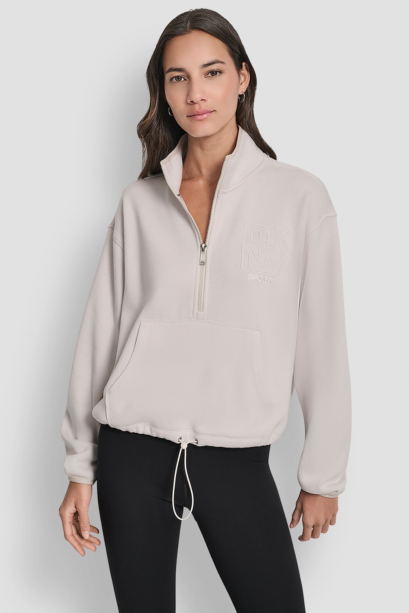 OAT HALF ZIP PULLOVER WITH OUTLINE LOGO EMBROIDERY, FRONT VIEW | DKNY Sport