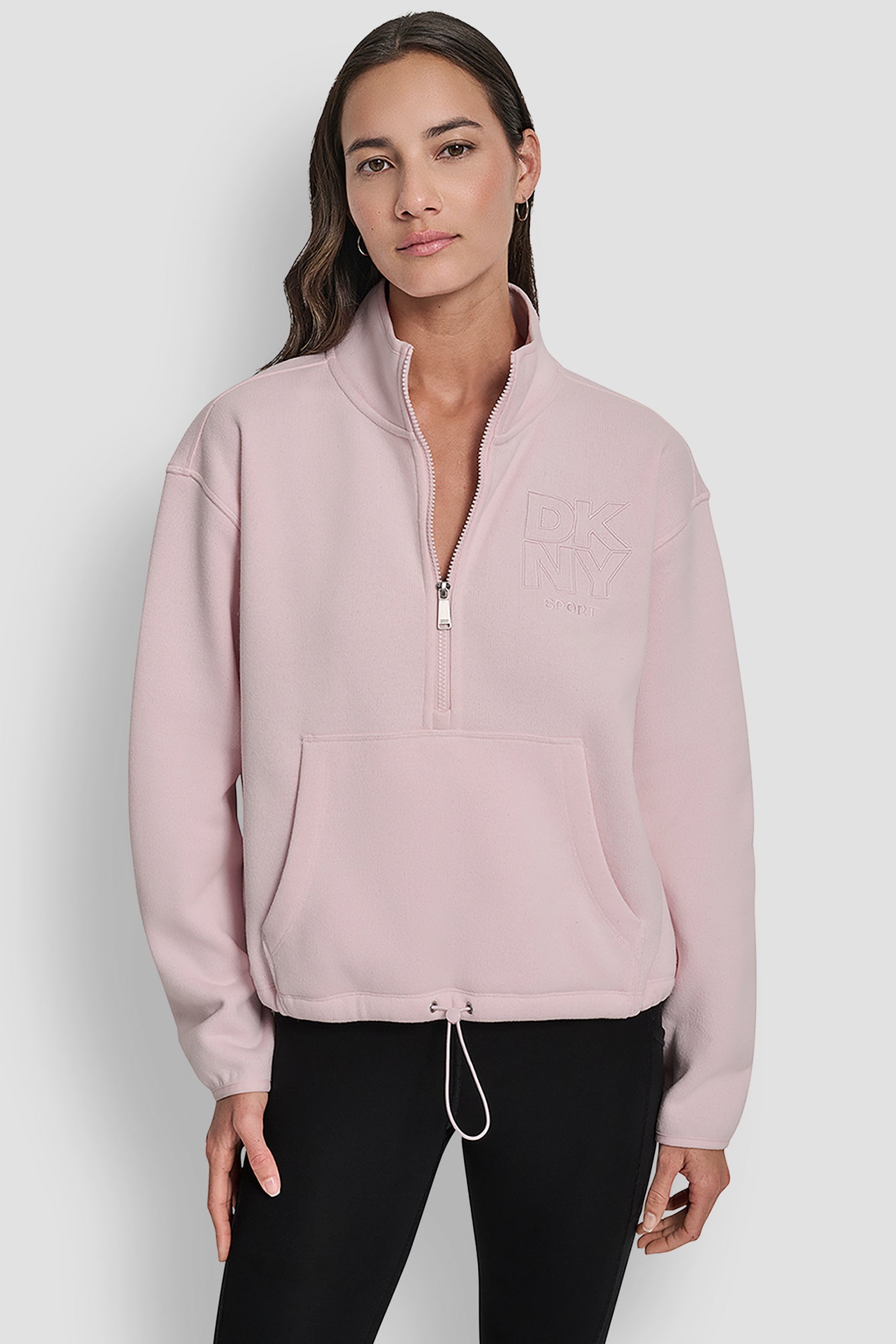 PINK MOON HALF ZIP PULLOVER WITH OUTLINE LOGO EMBROIDERY, FRONT VIEW | DKNY Sport