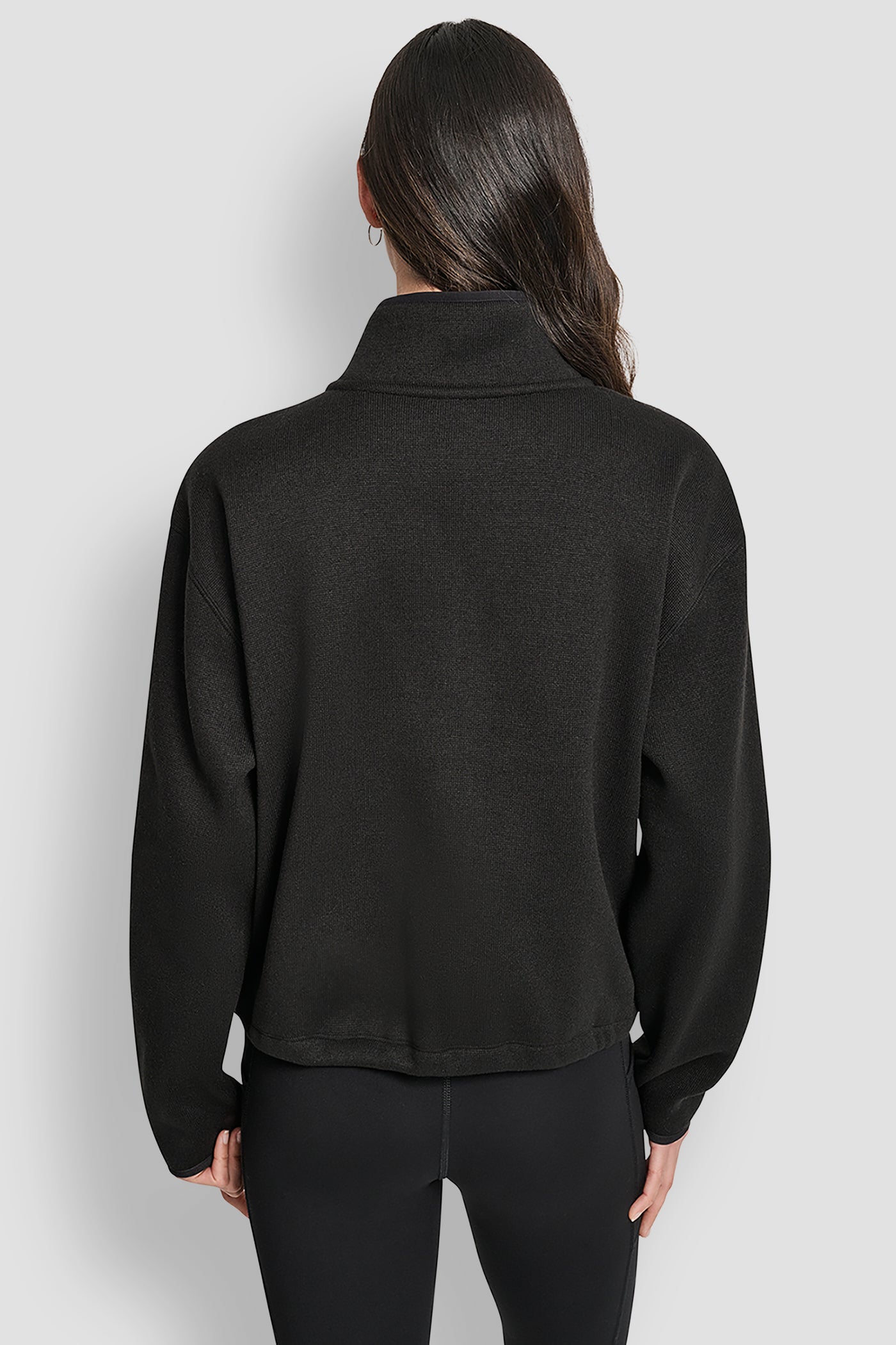 Black HALF ZIP PULLOVER WITH OUTLINE LOGO EMBROIDERY, BACK VIEW | DKNY Sport