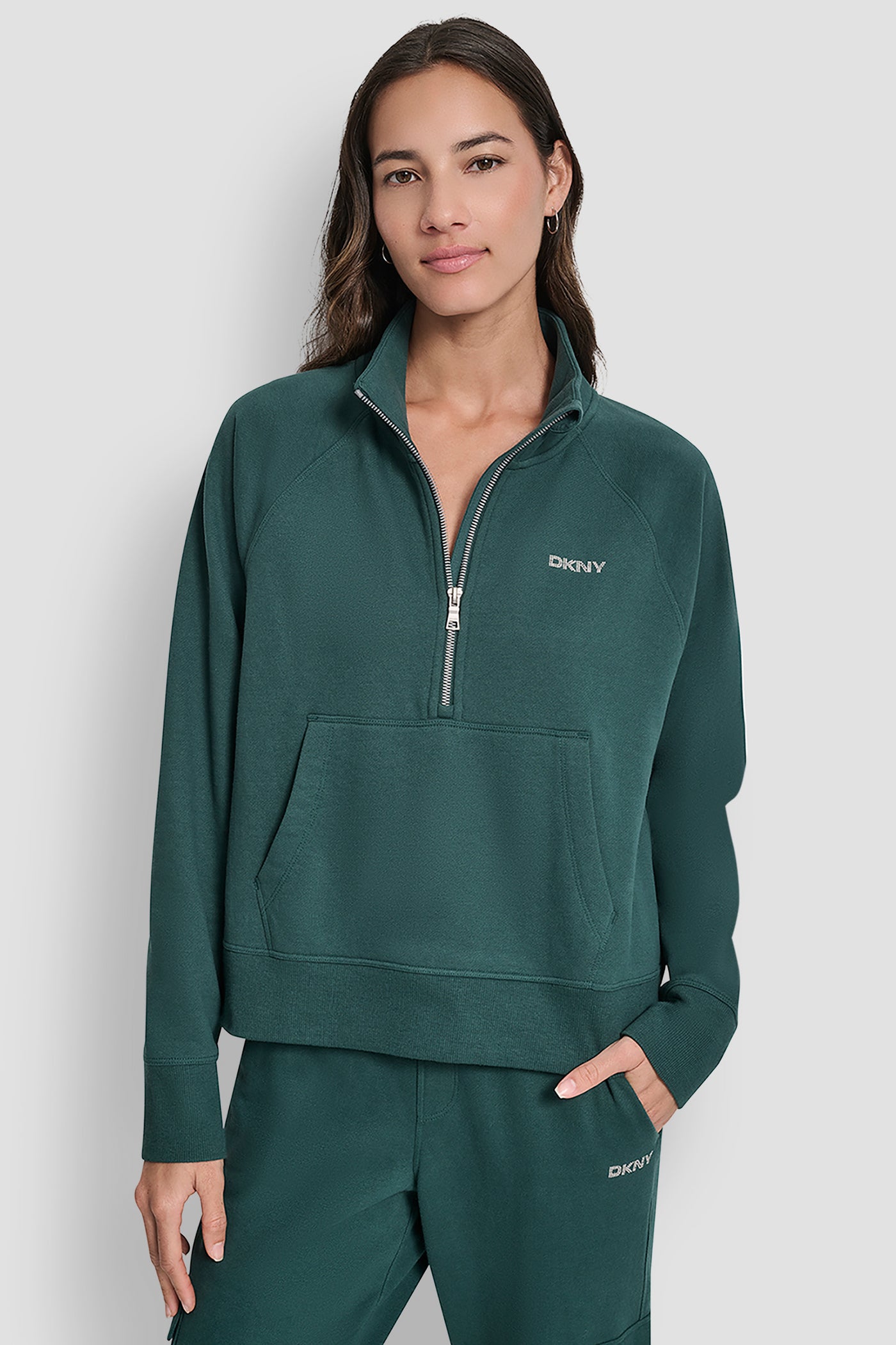 COOL PINE LOGO EMBELLISHED HALF ZIP SWEATSHIRT, VIEW 1 | DKNY Sport