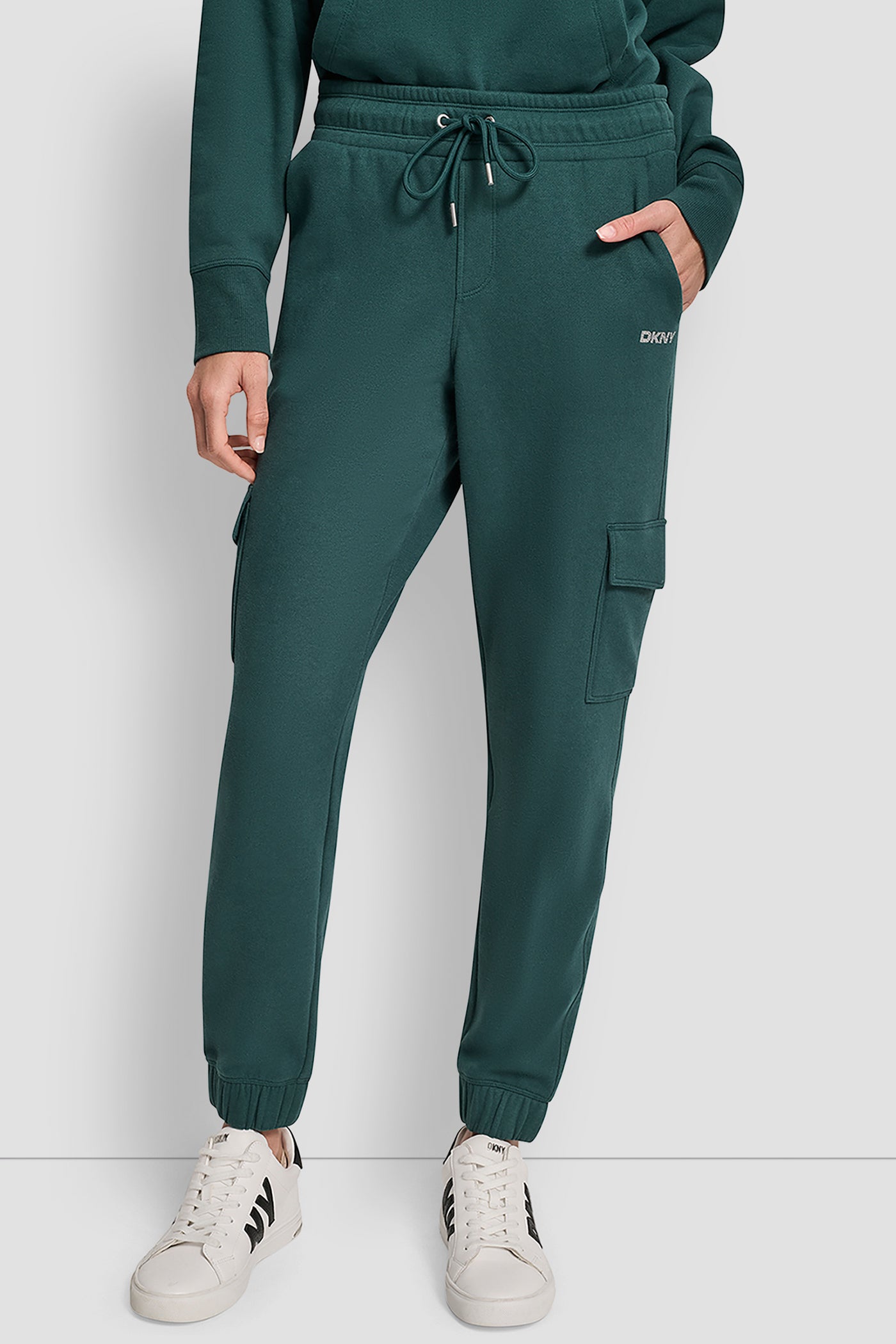 COOL PINE HIGH RISE LOGO EMBELLISHED SLIM CARGO JOGGER, VIEW 1 | Sweatshirts & Joggers