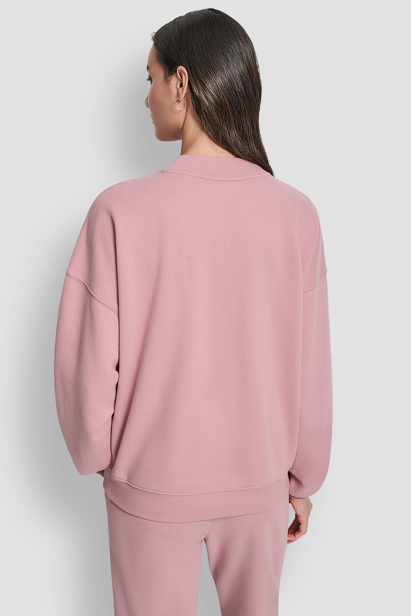 DUSTY MAUVE EXPLODED RHINESTONE VARISTY LOGO PULLOVER, BACK VIEW | DKNY Sport