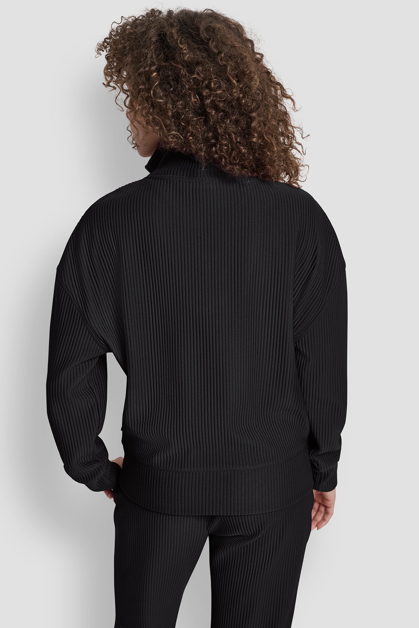 Black TECH OTTOMAN HALF ZIP MOCK NECK PULLOVER, BACK VIEW | New Arrivals