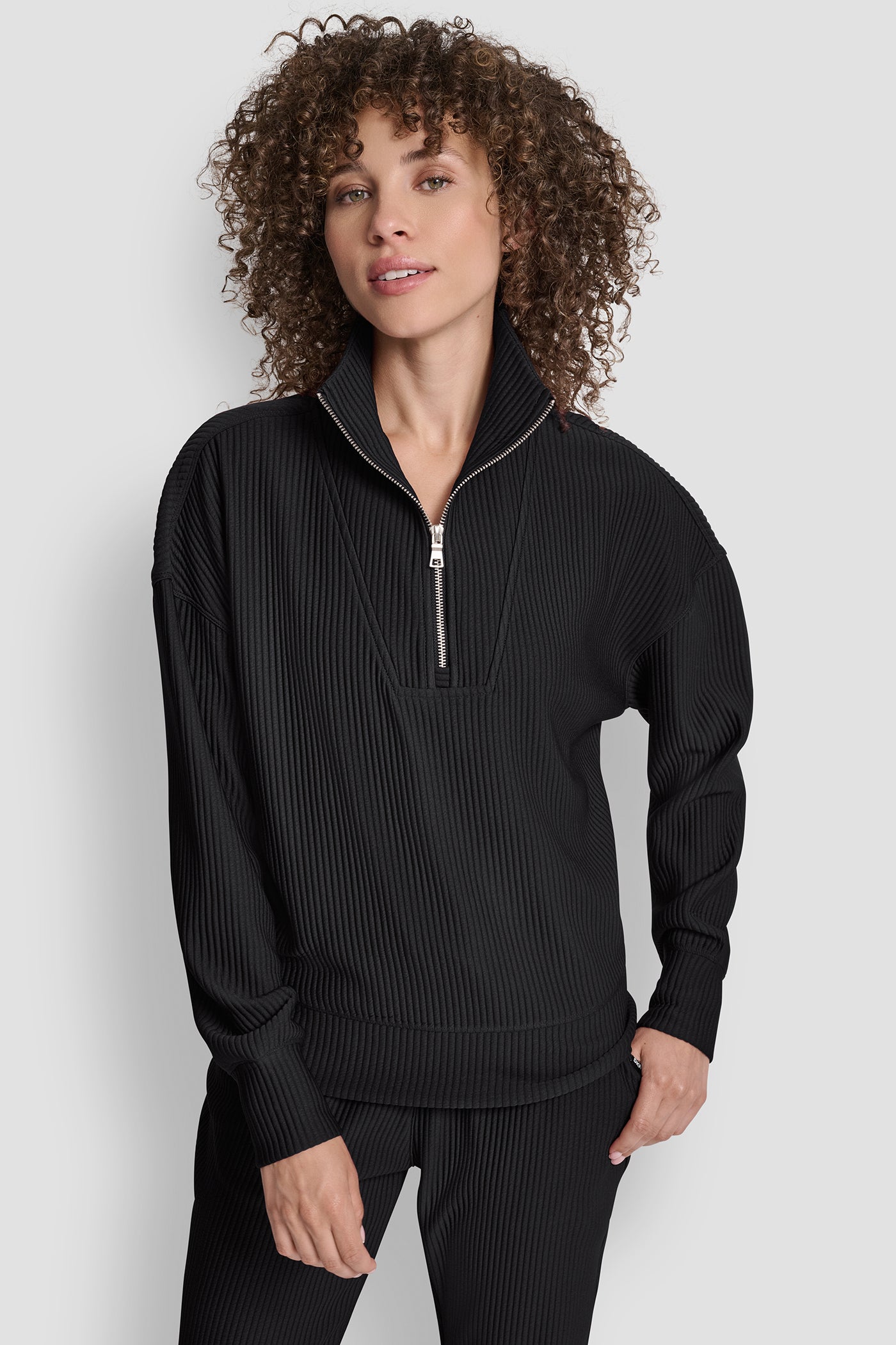 Black TECH OTTOMAN HALF ZIP MOCK NECK PULLOVER, FRONT VIEW | New Arrivals