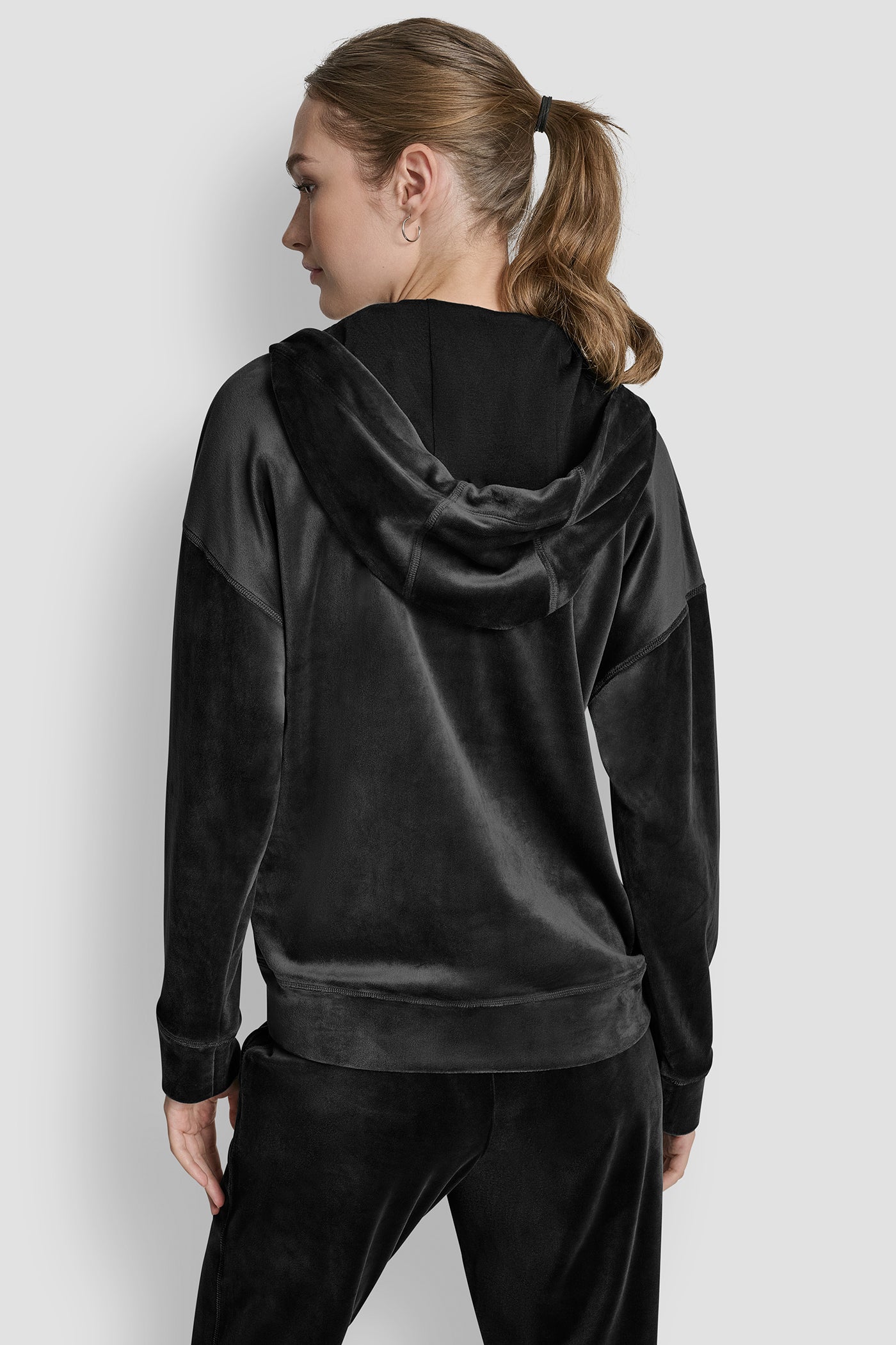 Black EMBROIDERY LOGO FULL ZIP HOODIE WITH POCKETS, BACK VIEW | New Arrivals