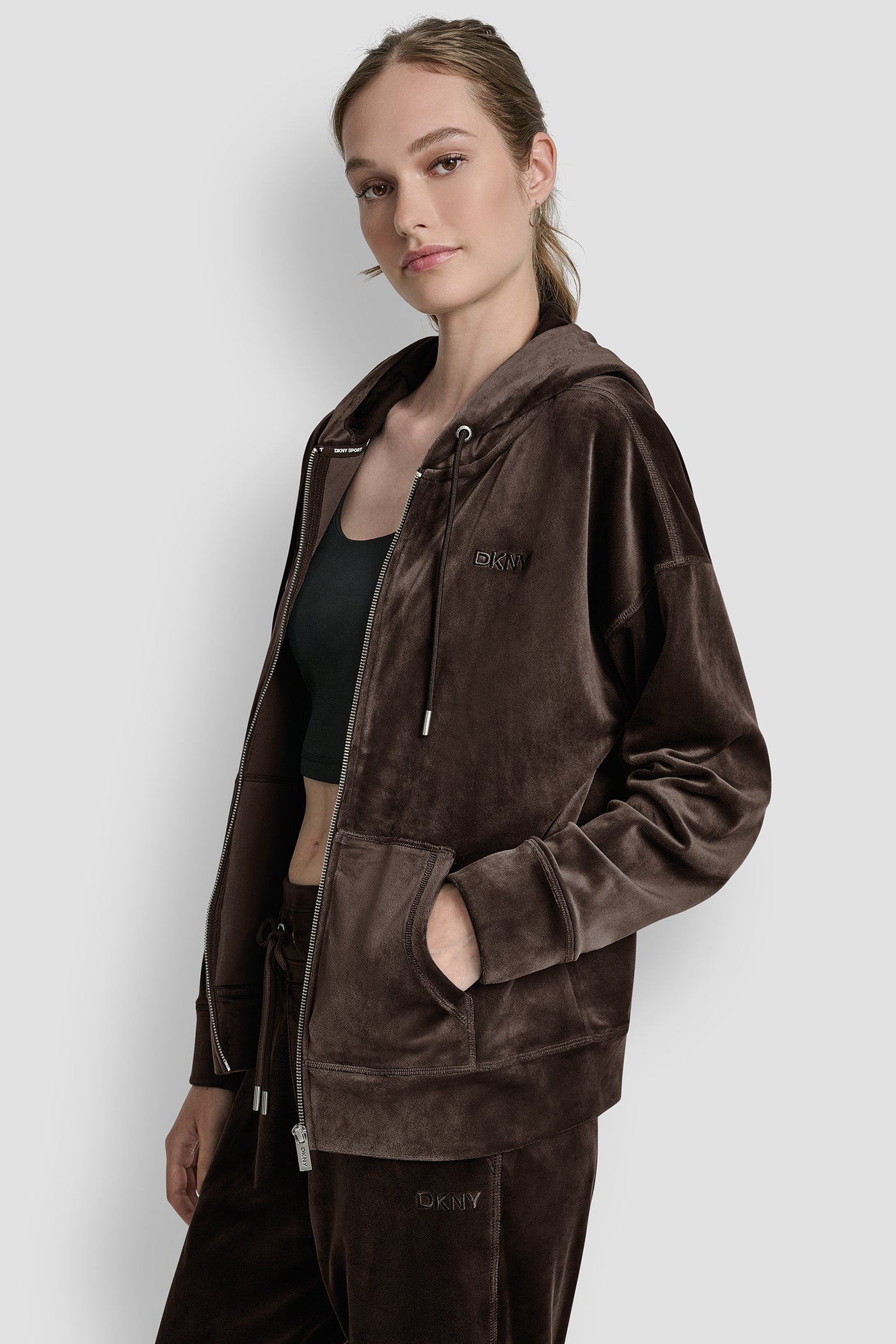EMBROIDERY LOGO FULL ZIP HOODIE WITH POCKETS VIEW 3 | Under $100