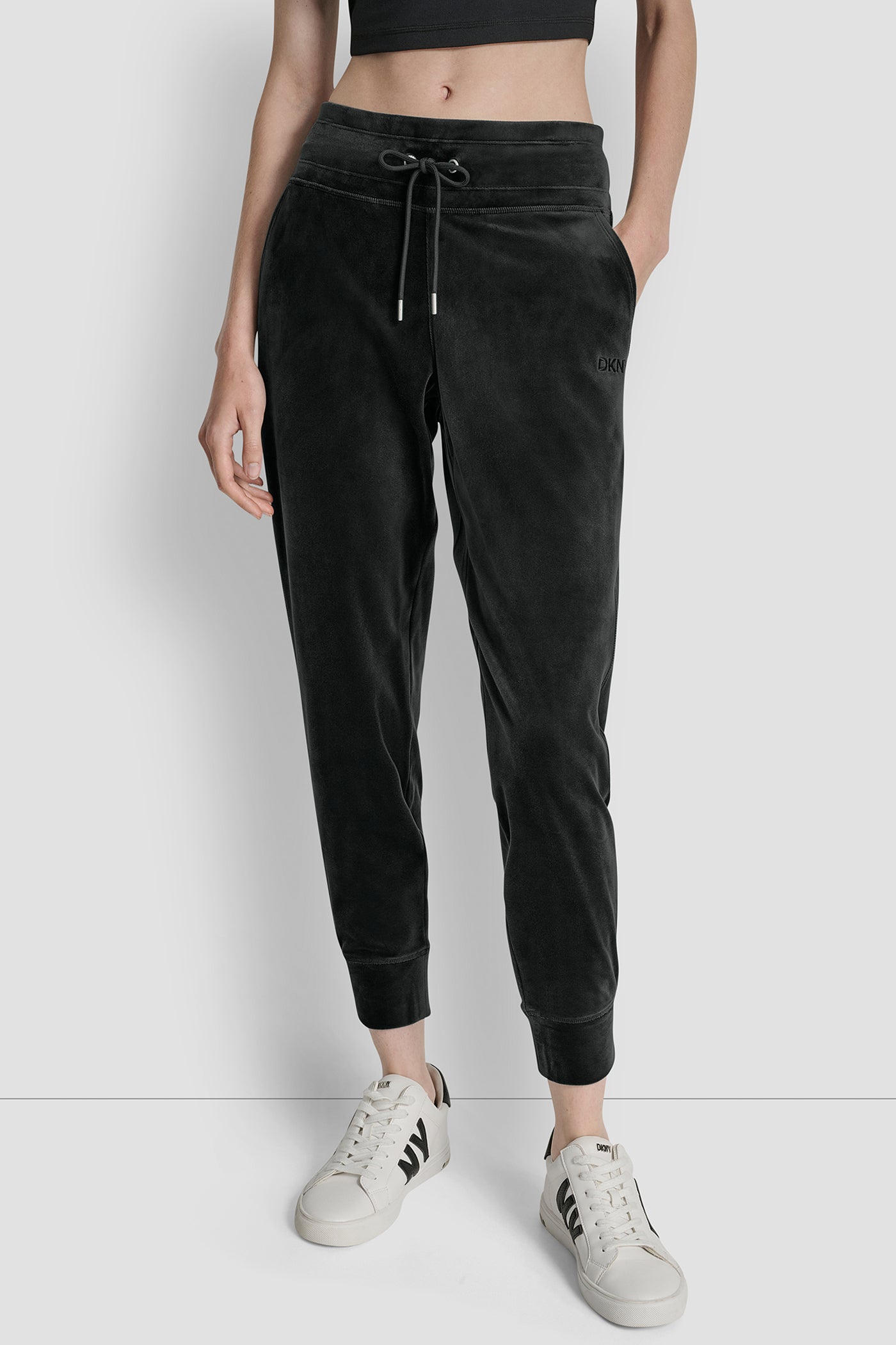Black EMBROIDERY LOGO CUFFED SLIM FIT JOGGER WITH POCKETS, FRONT VIEW | New Arrivals