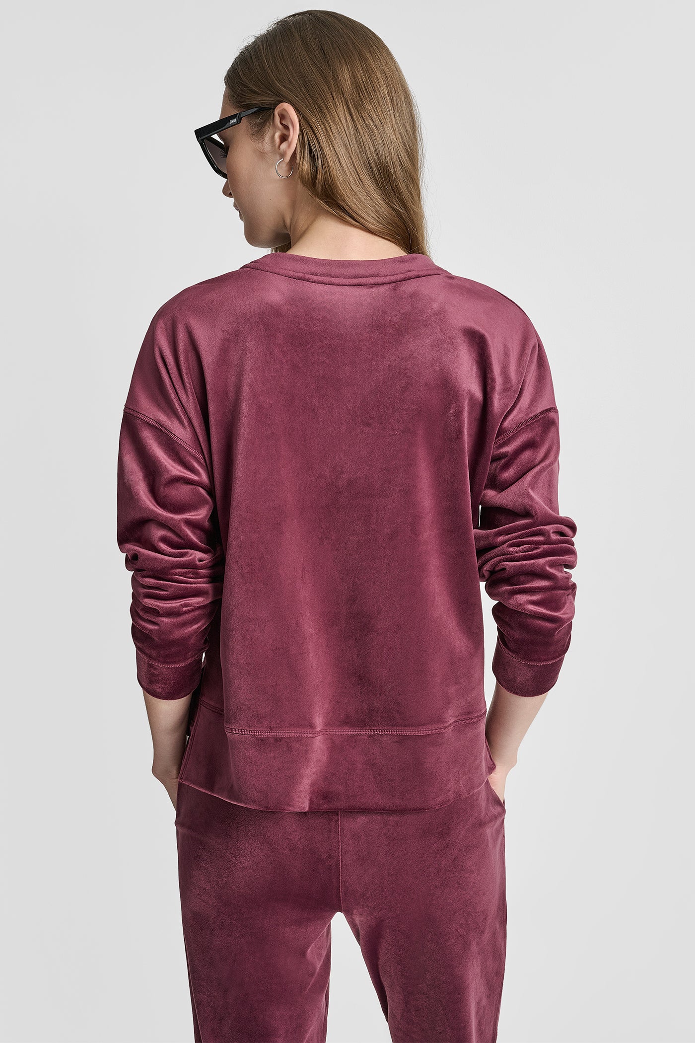 SYRAH HIGH LOW CREW NECK V-INSET PULLOVER WITH EMBROIDERY, VIEW 2 | DKNY Sport