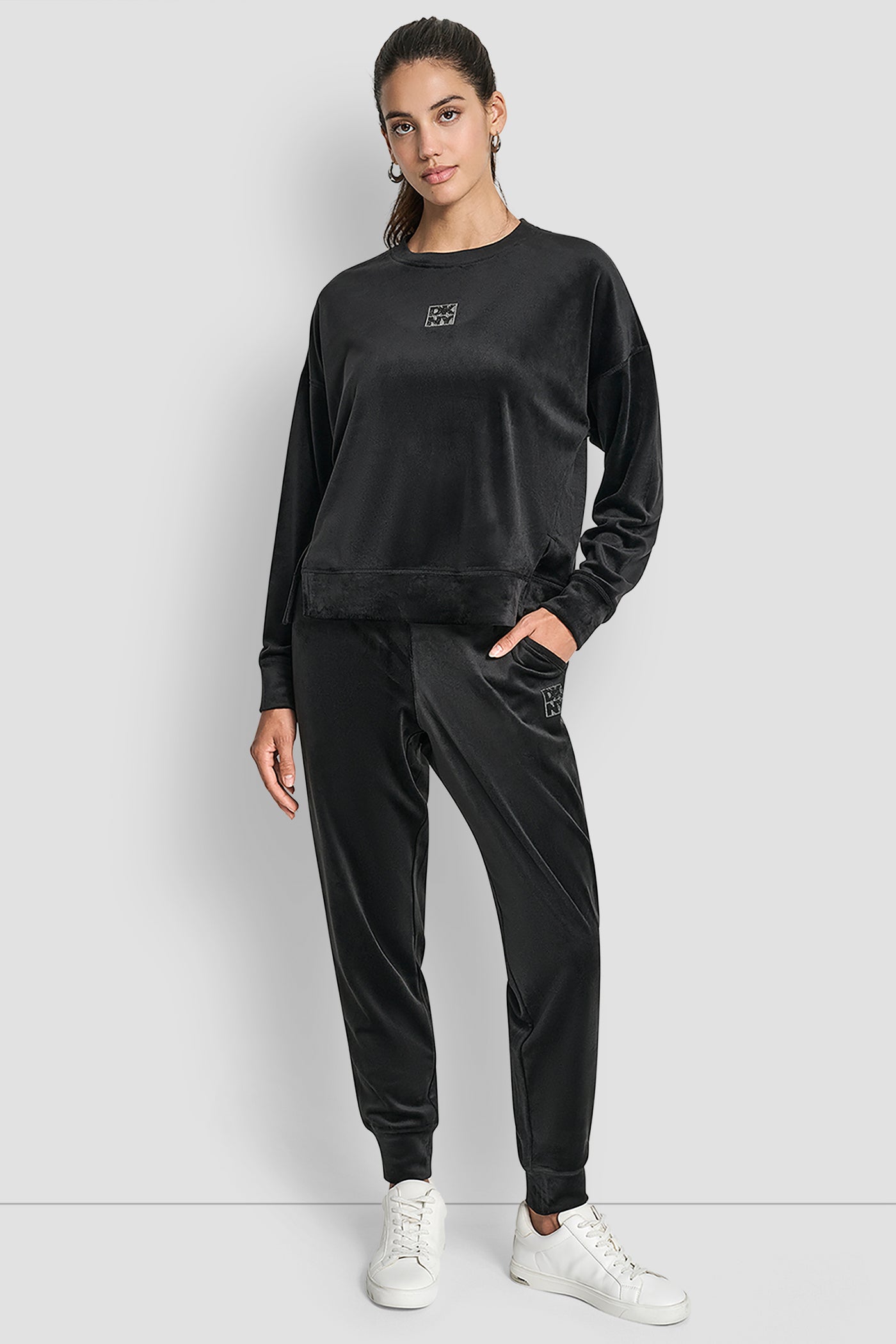 RHINESTONE TWO TONE LOGO PULLOVER VIEW 3 | DKNY Promo