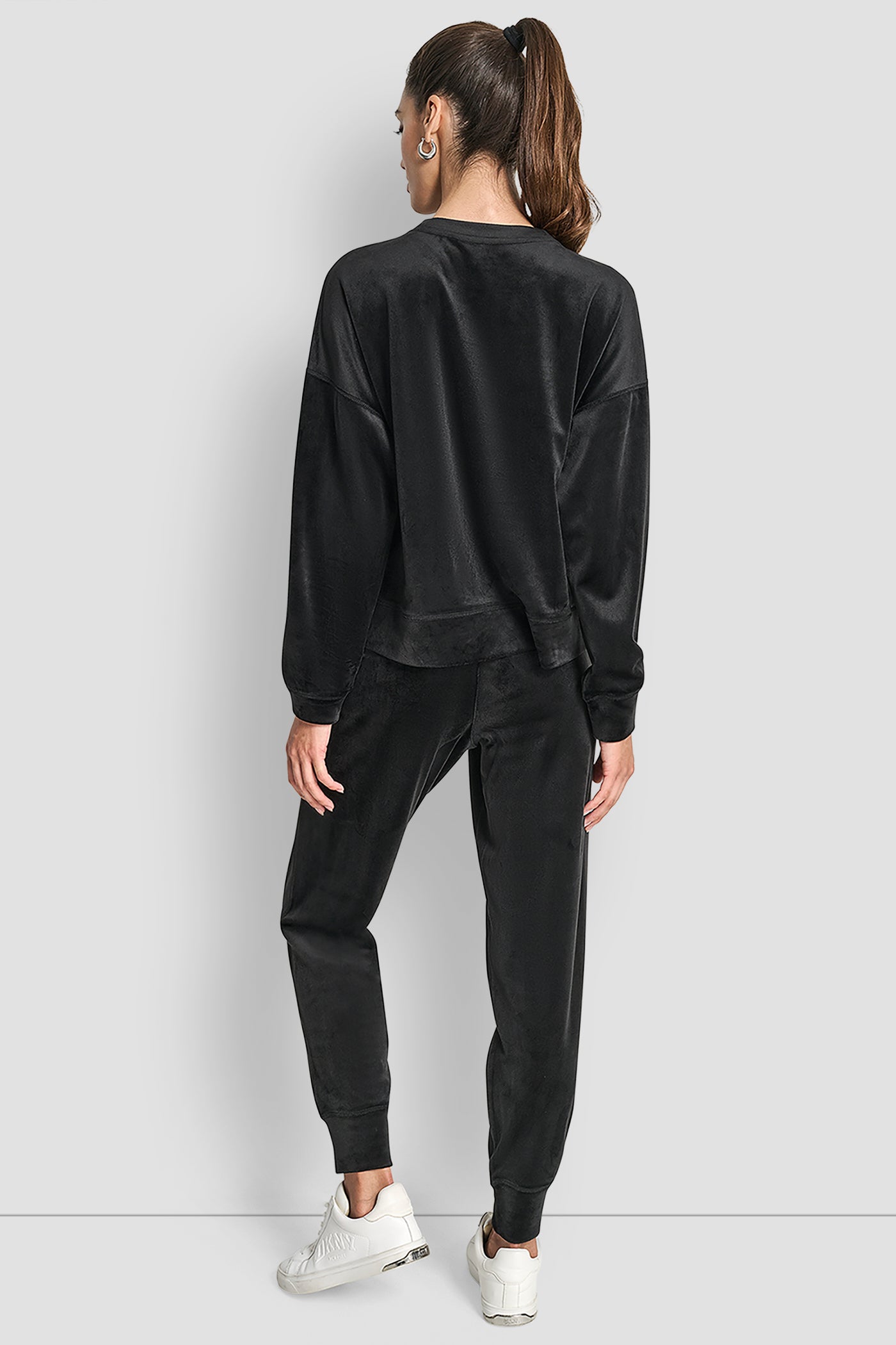 Black RHINESTONE TWO TONE LOGO PULLOVER, BACK VIEW | DKNY Promo