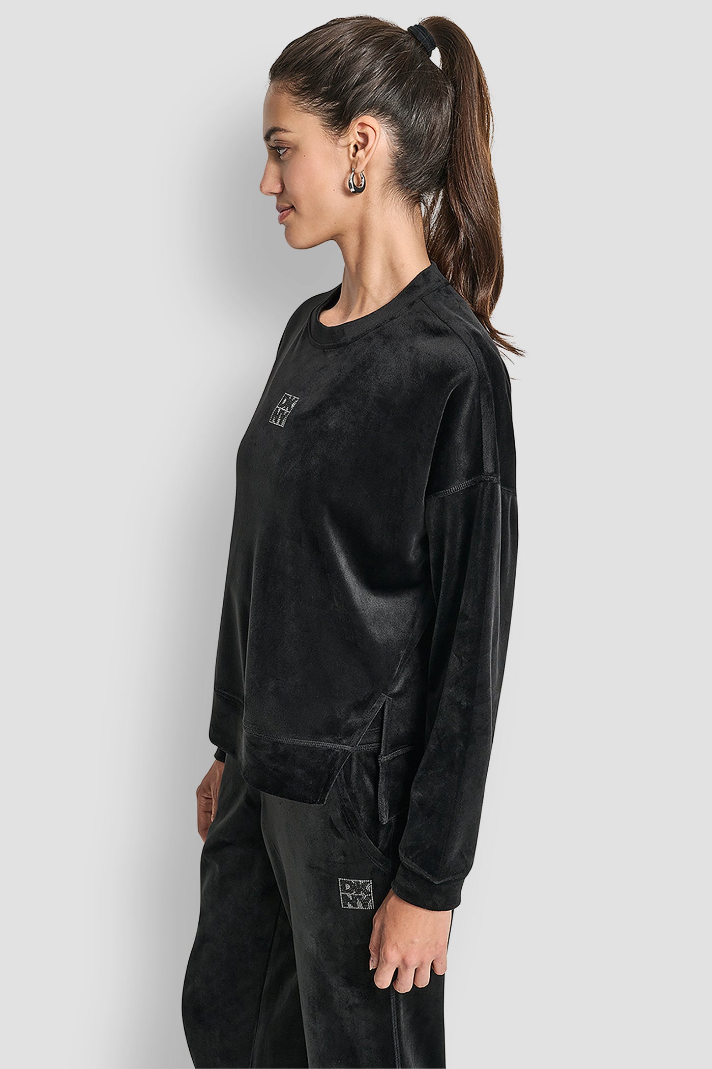 RHINESTONE TWO TONE LOGO PULLOVER VIEW 4 | DKNY Promo