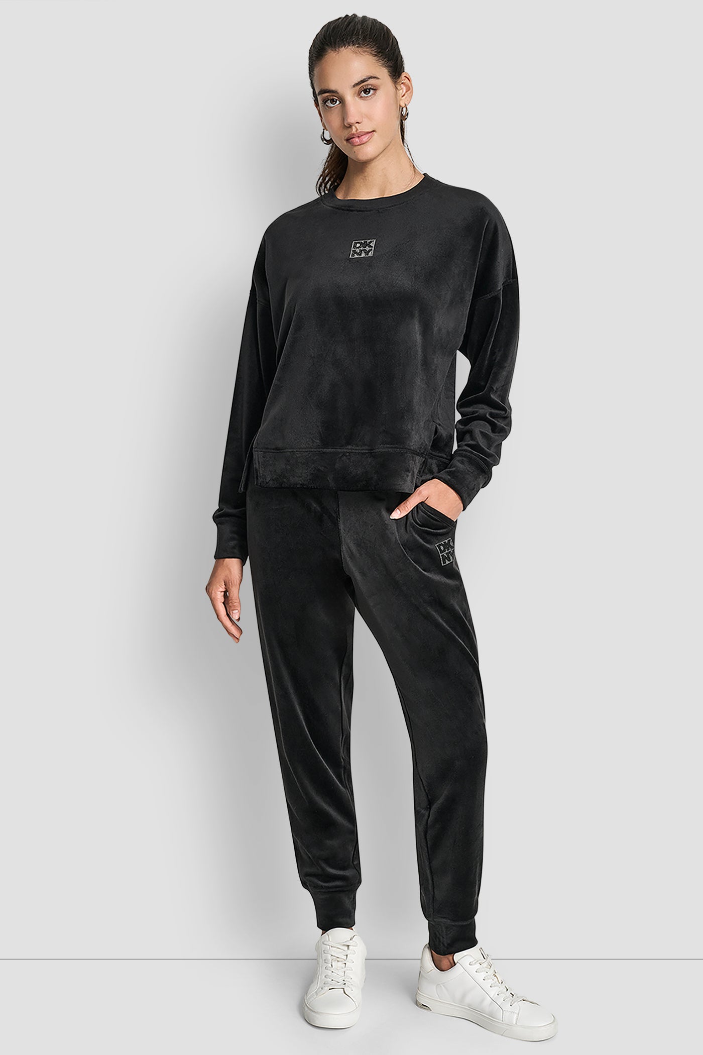 VELOUR RHINESTONE TWO TONE LOGO JOGGER VIEW 4 | DKNY Promo