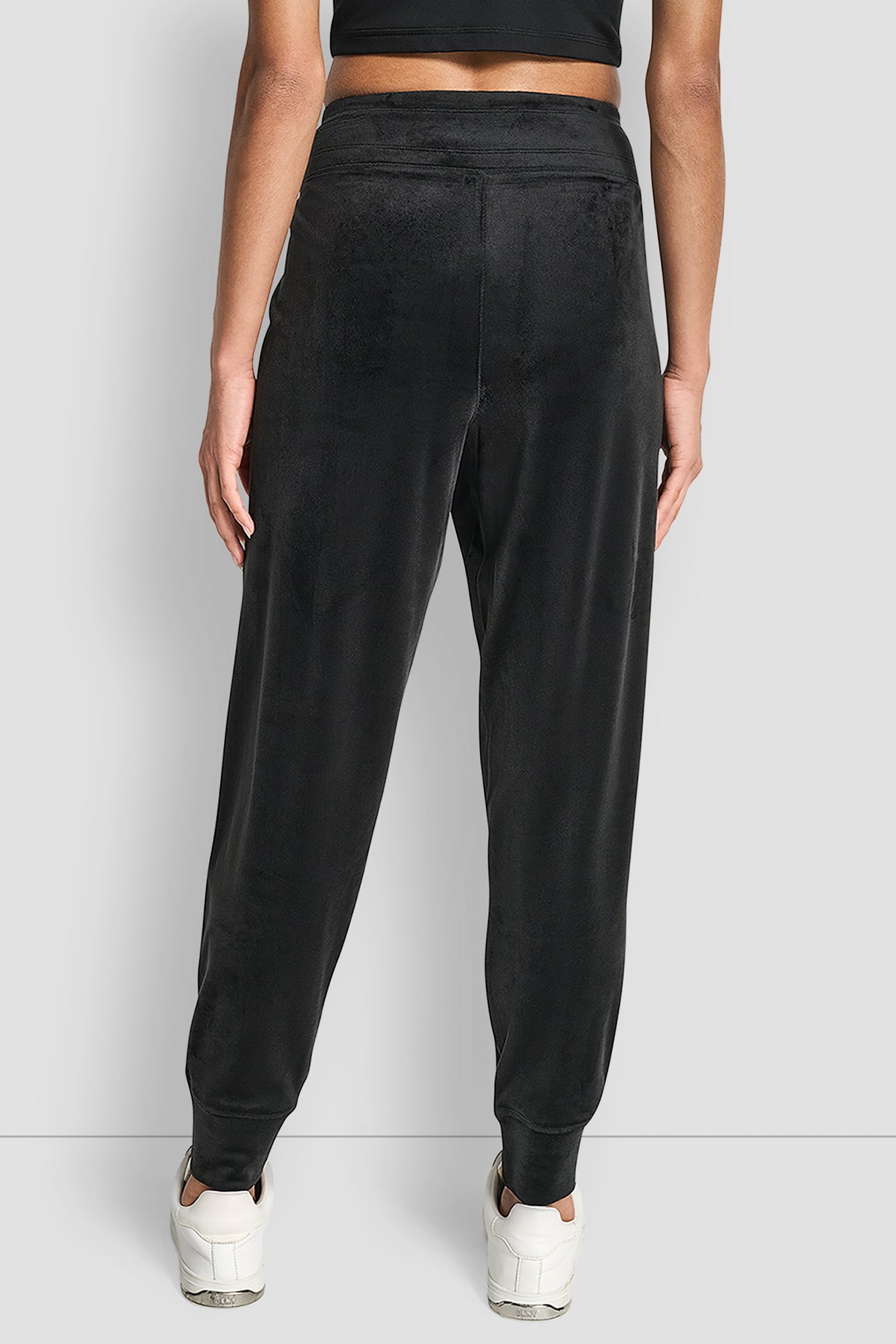 Black VELOUR RHINESTONE TWO TONE LOGO JOGGER, BACK VIEW | DKNY Promo