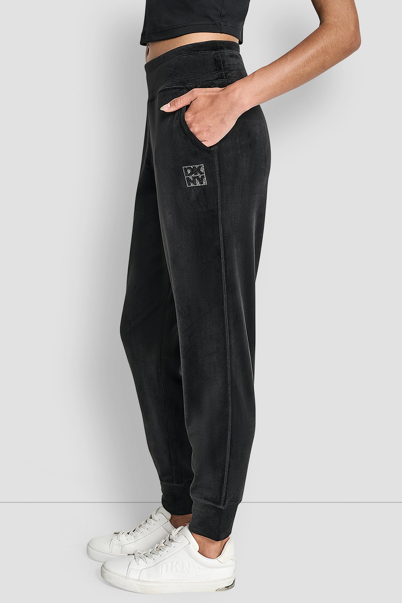 VELOUR RHINESTONE TWO TONE LOGO JOGGER VIEW 3 | DKNY Promo