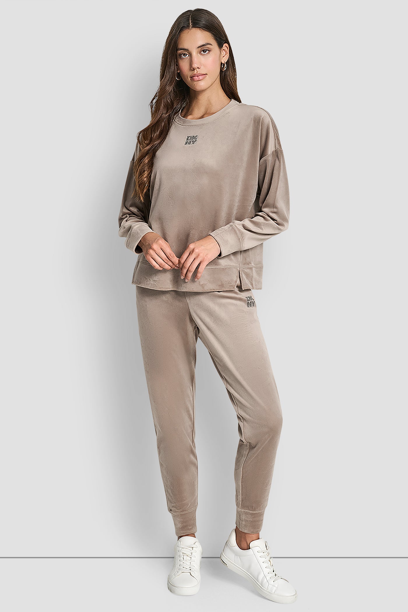 VELOUR RHINESTONE TWO TONE LOGO JOGGER VIEW 4 | DKNY Promo