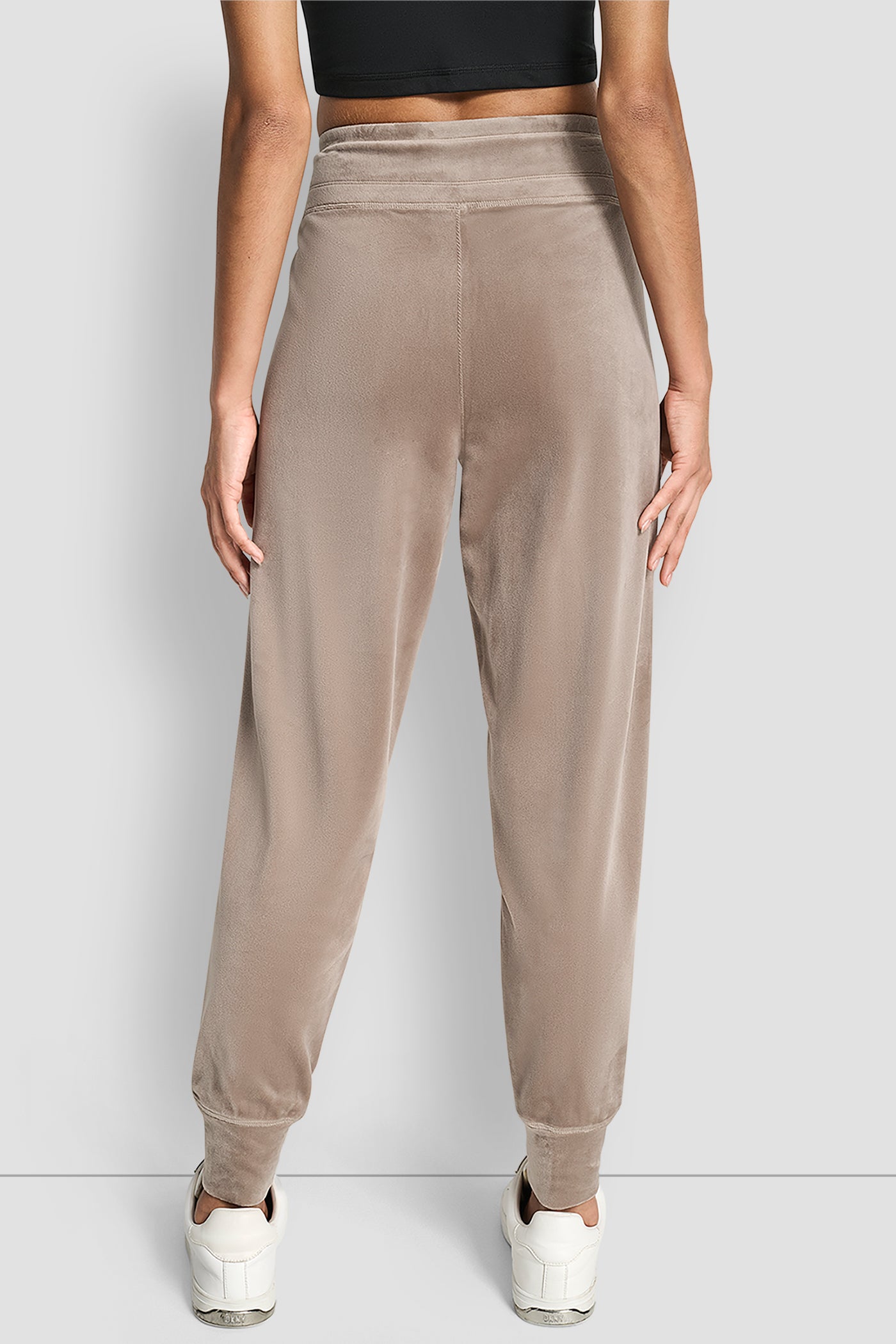 Beige VELOUR RHINESTONE TWO TONE LOGO JOGGER, BACK VIEW | DKNY Promo