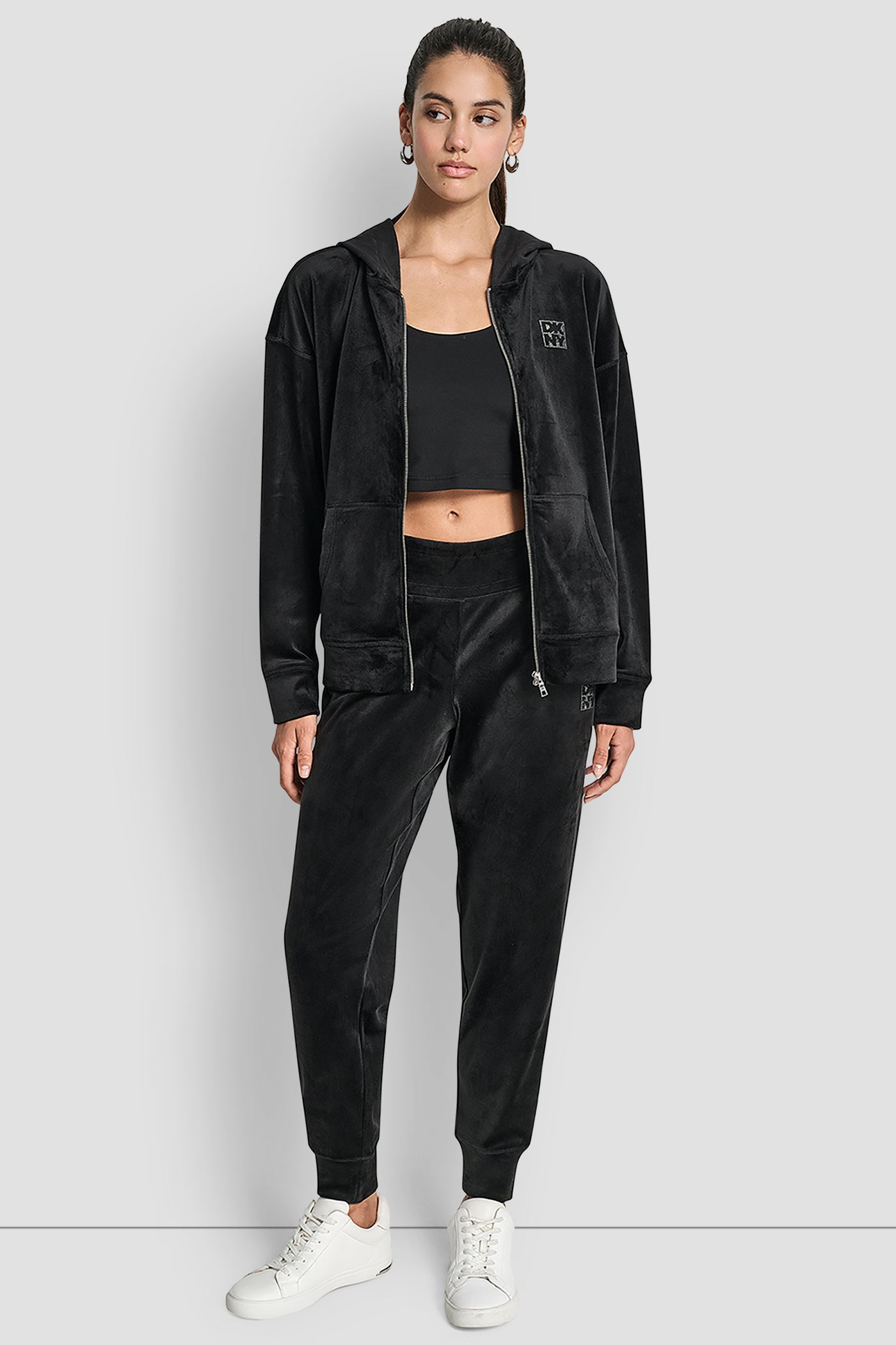 RHINESTONE TWO TONE LOGO FULL ZIP HOODIE VIEW 4 | DKNY Promo