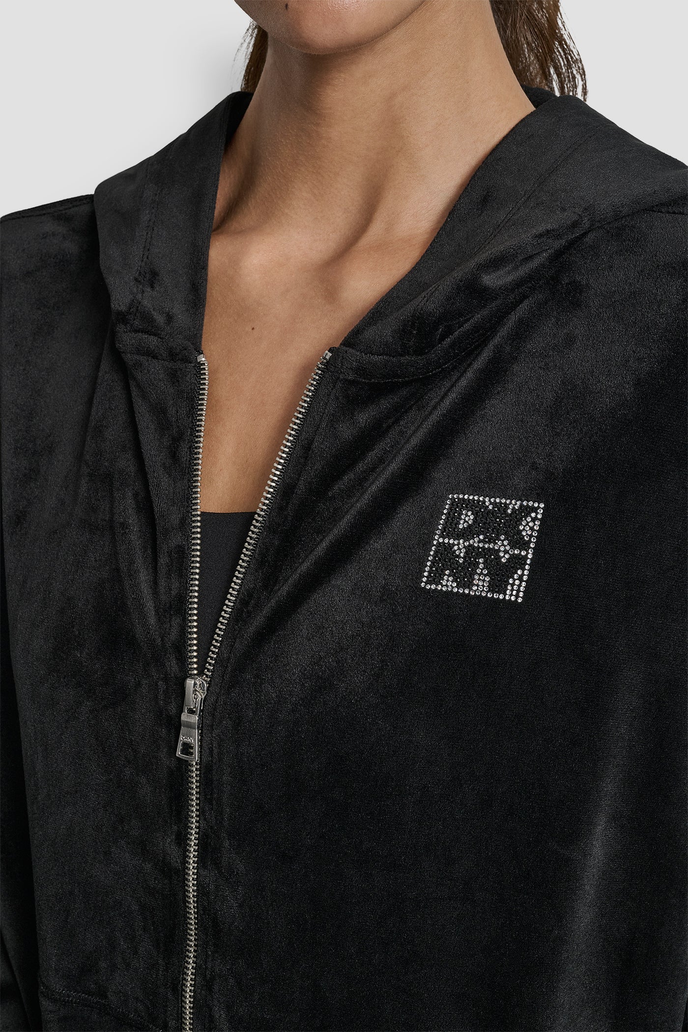 RHINESTONE TWO TONE LOGO FULL ZIP HOODIE VIEW 5 | DKNY Promo