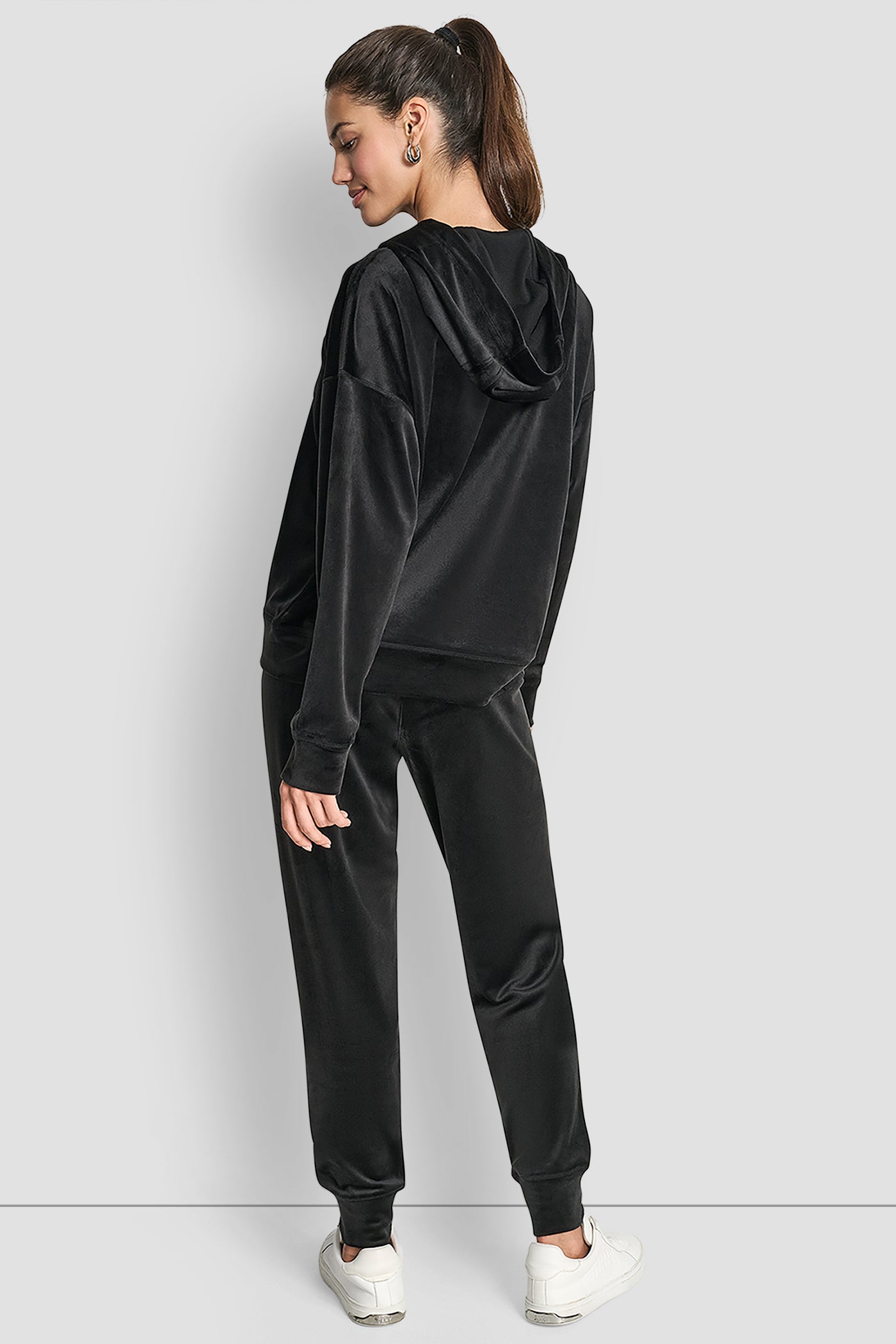 Black RHINESTONE TWO TONE LOGO FULL ZIP HOODIE, BACK VIEW | DKNY Promo