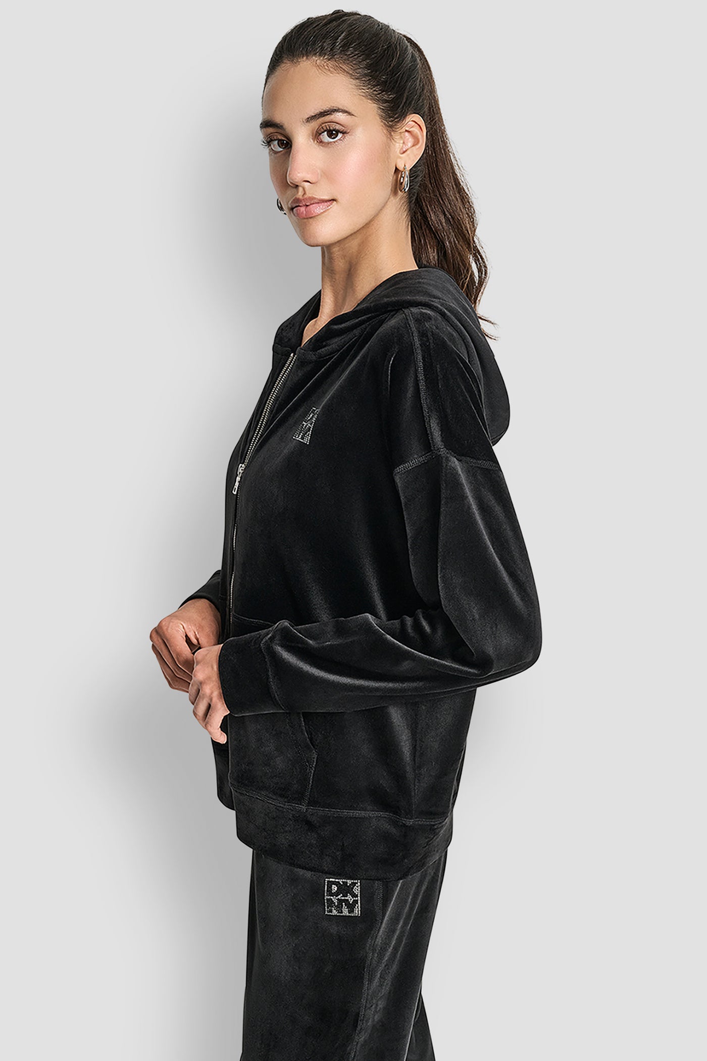 RHINESTONE TWO TONE LOGO FULL ZIP HOODIE VIEW 3 | DKNY Promo