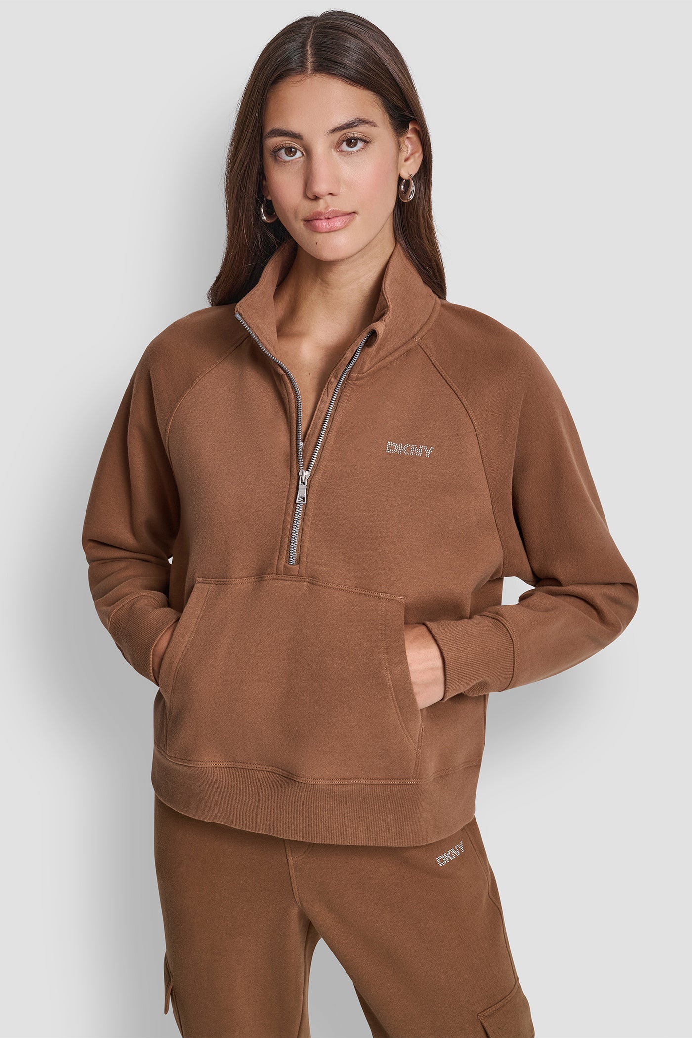 ESPRESSO LOGO EMBELLISHED HALF ZIP SWEATSHIRT, FRONT VIEW | New Arrivals