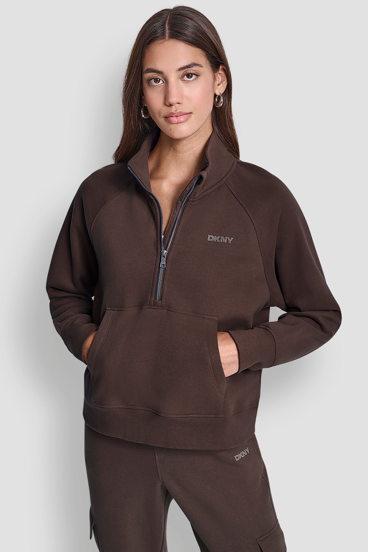 ESPRESSO LOGO-EMBELLISHED HALF-ZIP SWEATSHIRT, VIEW 1 | Sweatshirts & Joggers