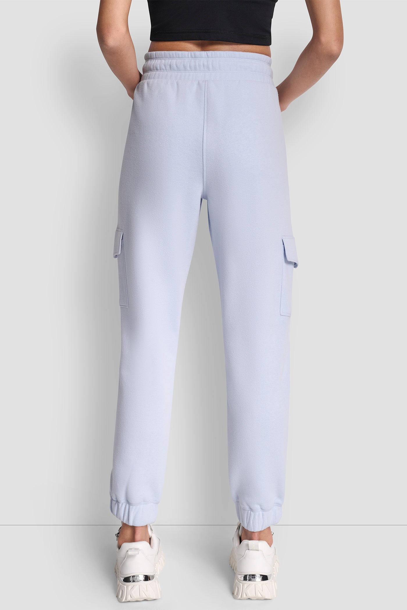 FROST BLUE HIGH RISE LOGO EMBELLISHED SLIM CARGO JOGGER, BACK VIEW | Under $100