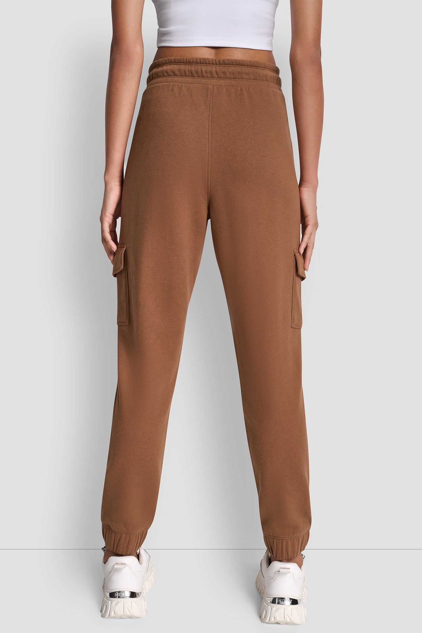ESPRESSO HIGH RISE LOGO EMBELLISHED SLIM CARGO JOGGER, BACK VIEW | Under $100