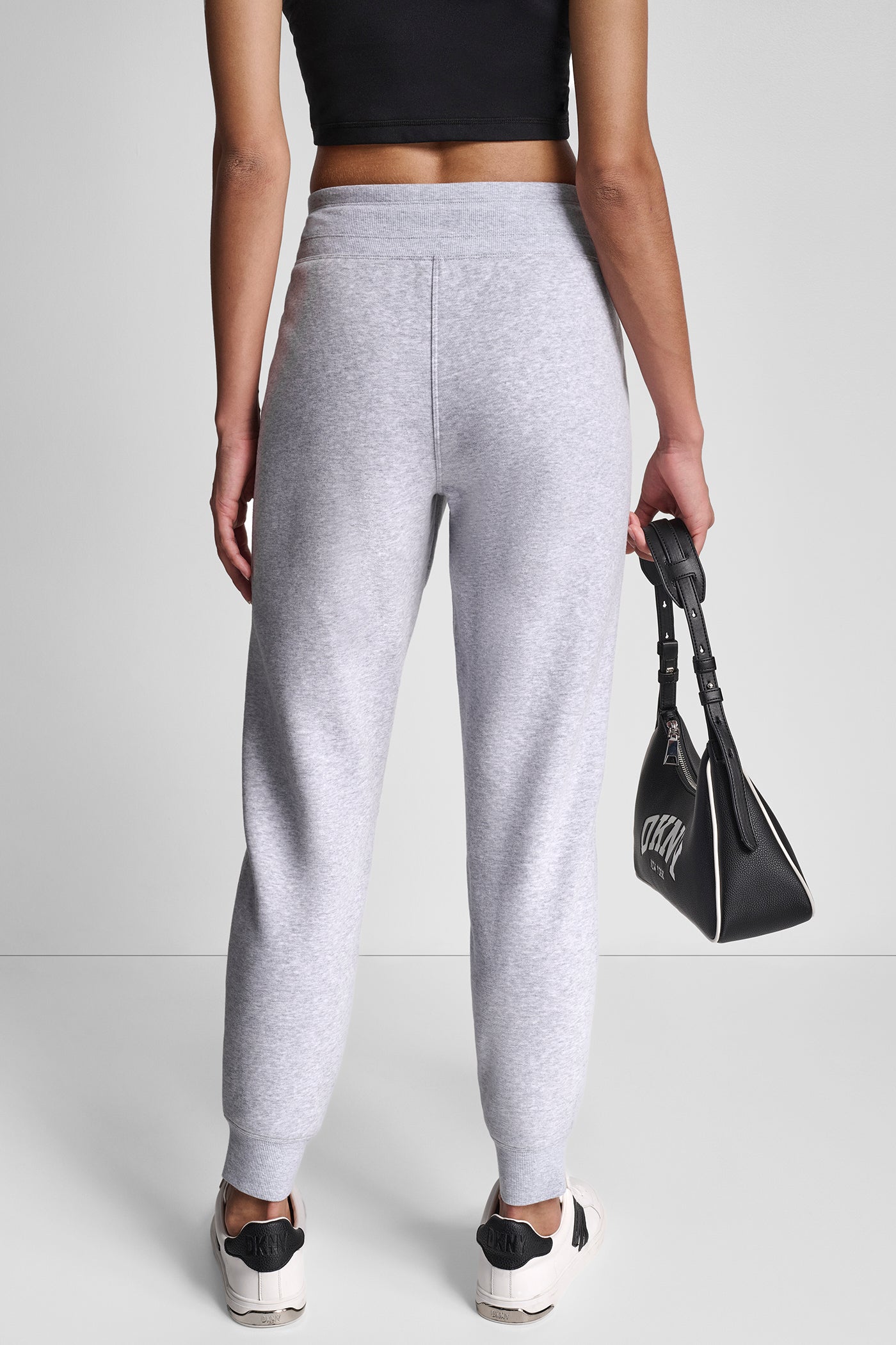 PEARL GREY HEATHER TONAL LOGO PATCH LOGO RIB TRIM JOGGER WITH POCKETS, VIEW 2 | New Arrivals
