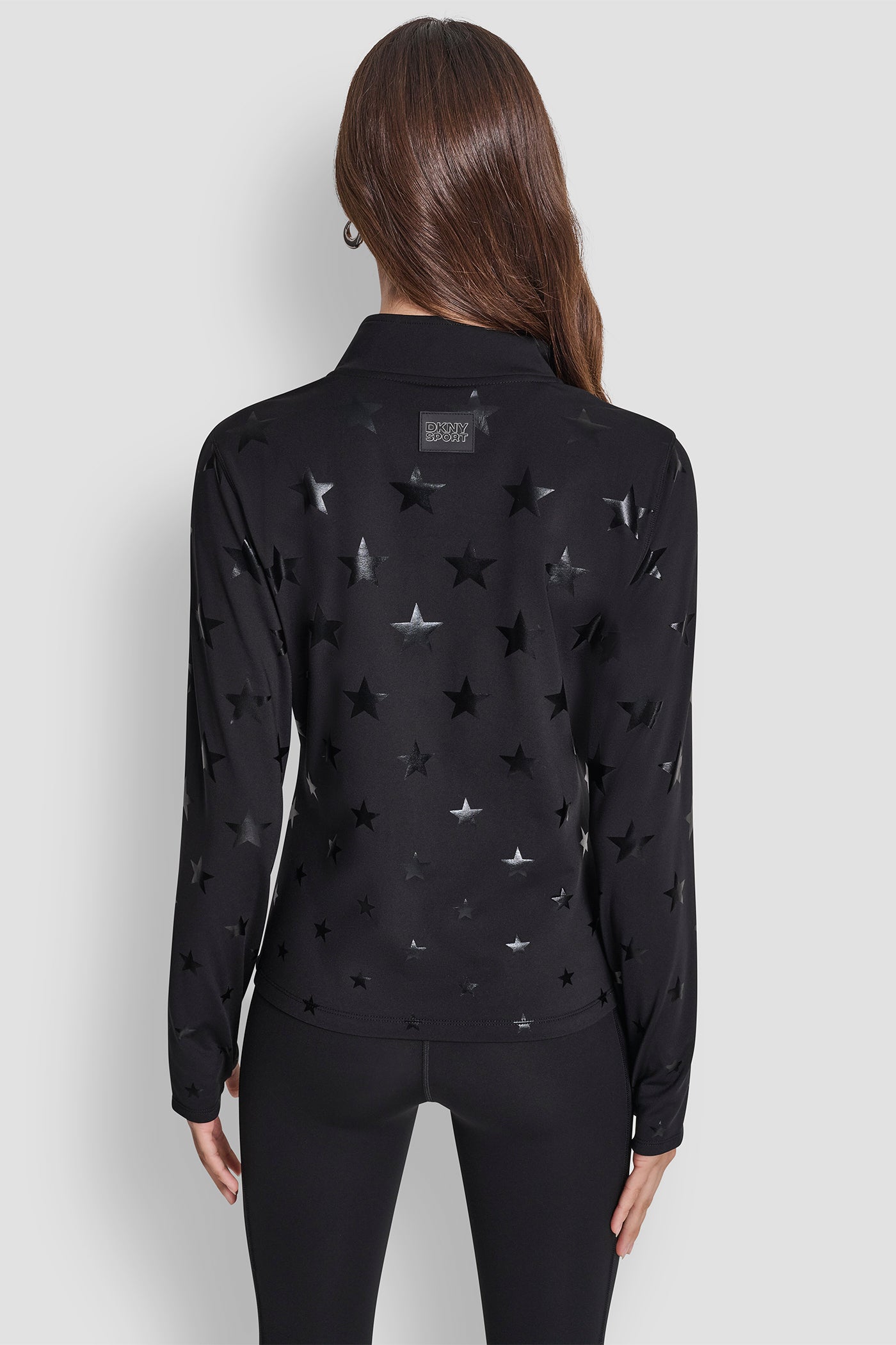 BLACK/BLACK ALPINE FITNESS HALF ZIP STAR PRINT PULLOVER, BACK VIEW | Sport Essentials