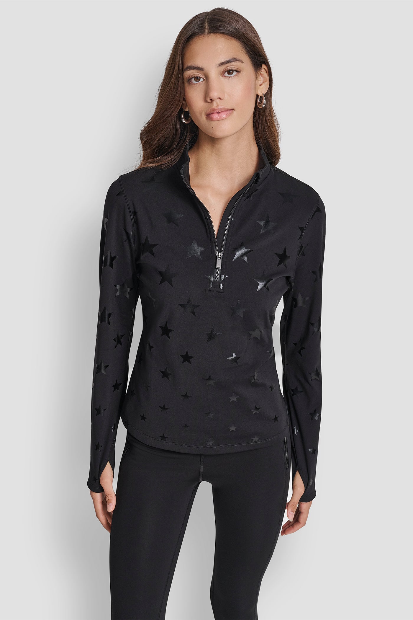 BLACK/BLACK ALPINE FITNESS HALF ZIP STAR PRINT PULLOVER, FRONT VIEW | Sport Essentials