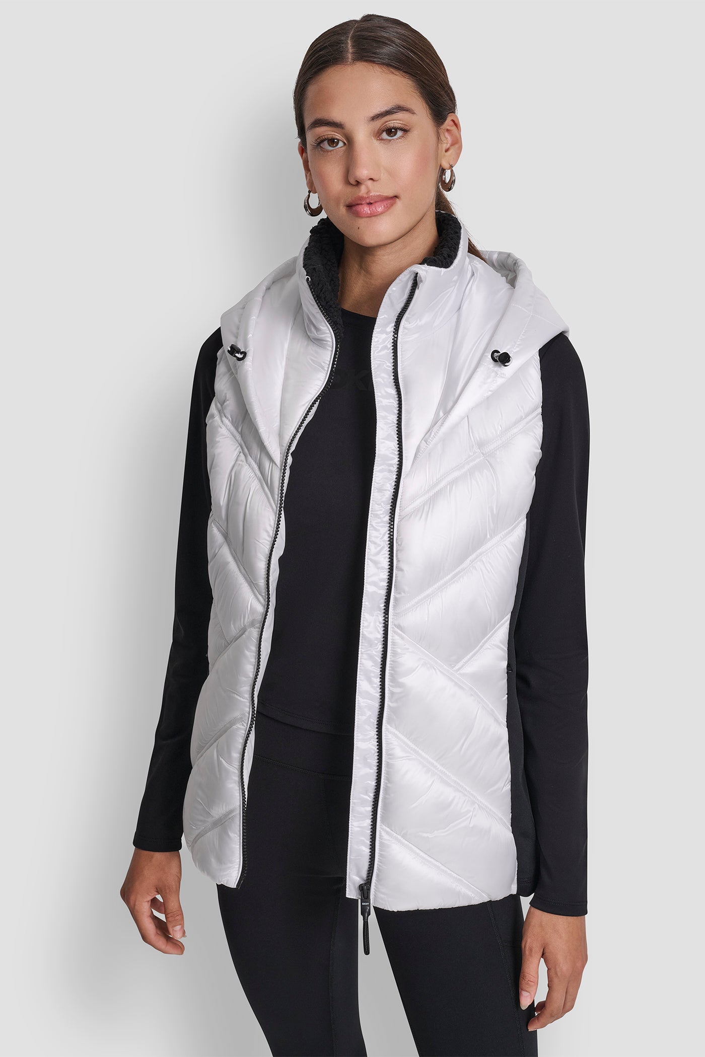 WHITE/ BLACK SCUBA-PANELED PUFFER VEST, FRONT VIEW | Lightweight Jackets