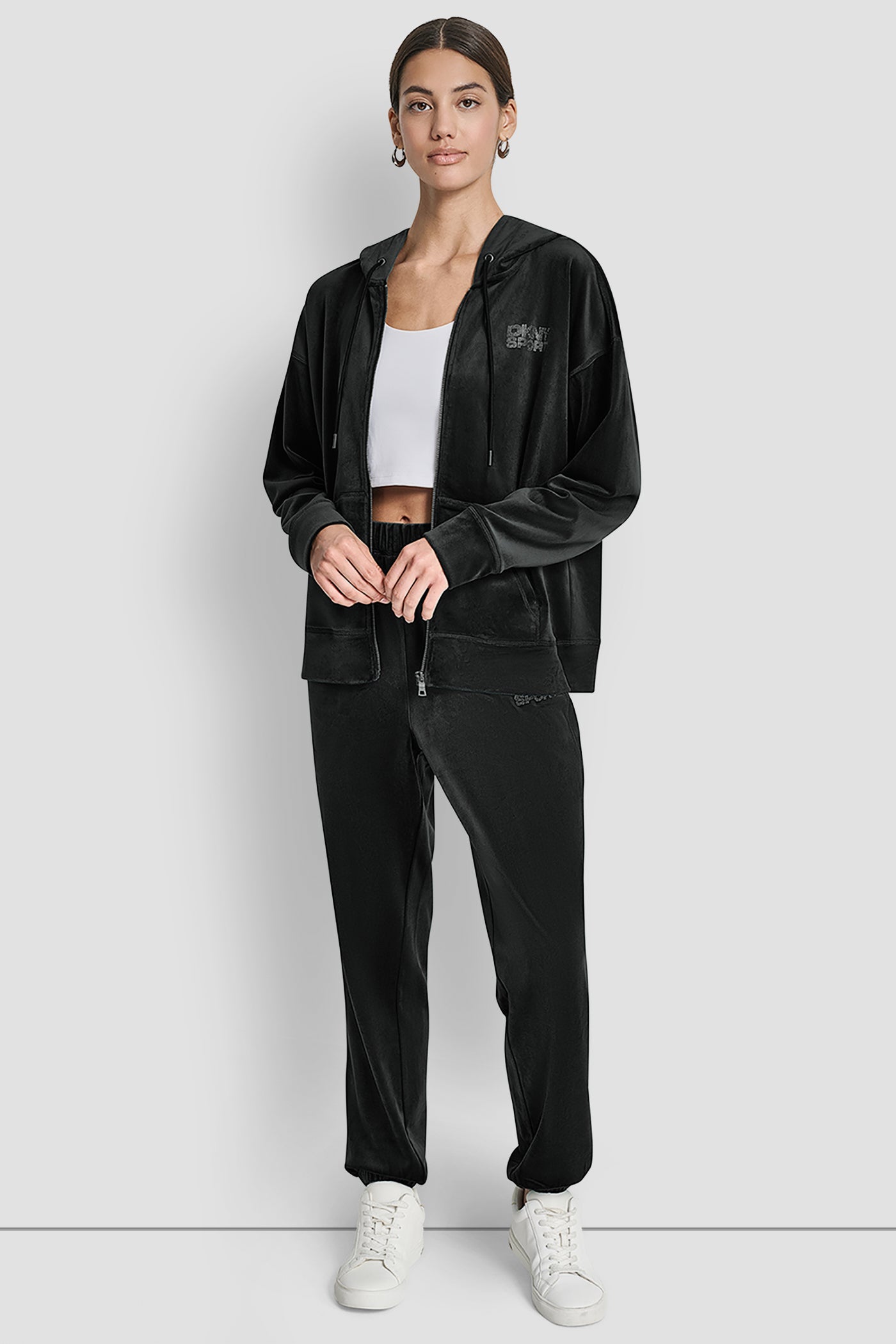 VELOUR RHINESTONE LOGO FULL ZIP HOODIE VIEW 4 | DKNY Sport