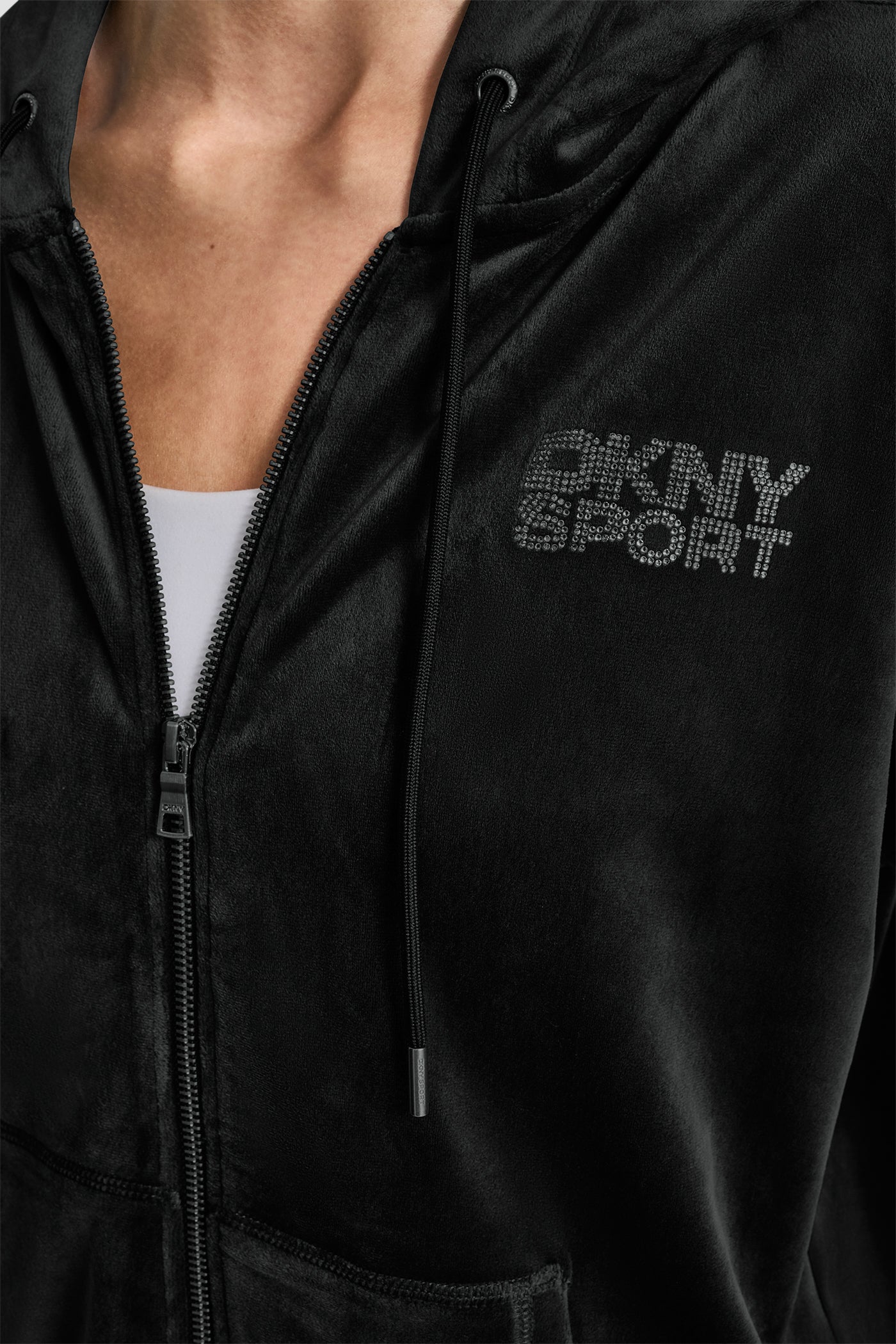 VELOUR RHINESTONE LOGO FULL ZIP HOODIE VIEW 5 | DKNY Sport