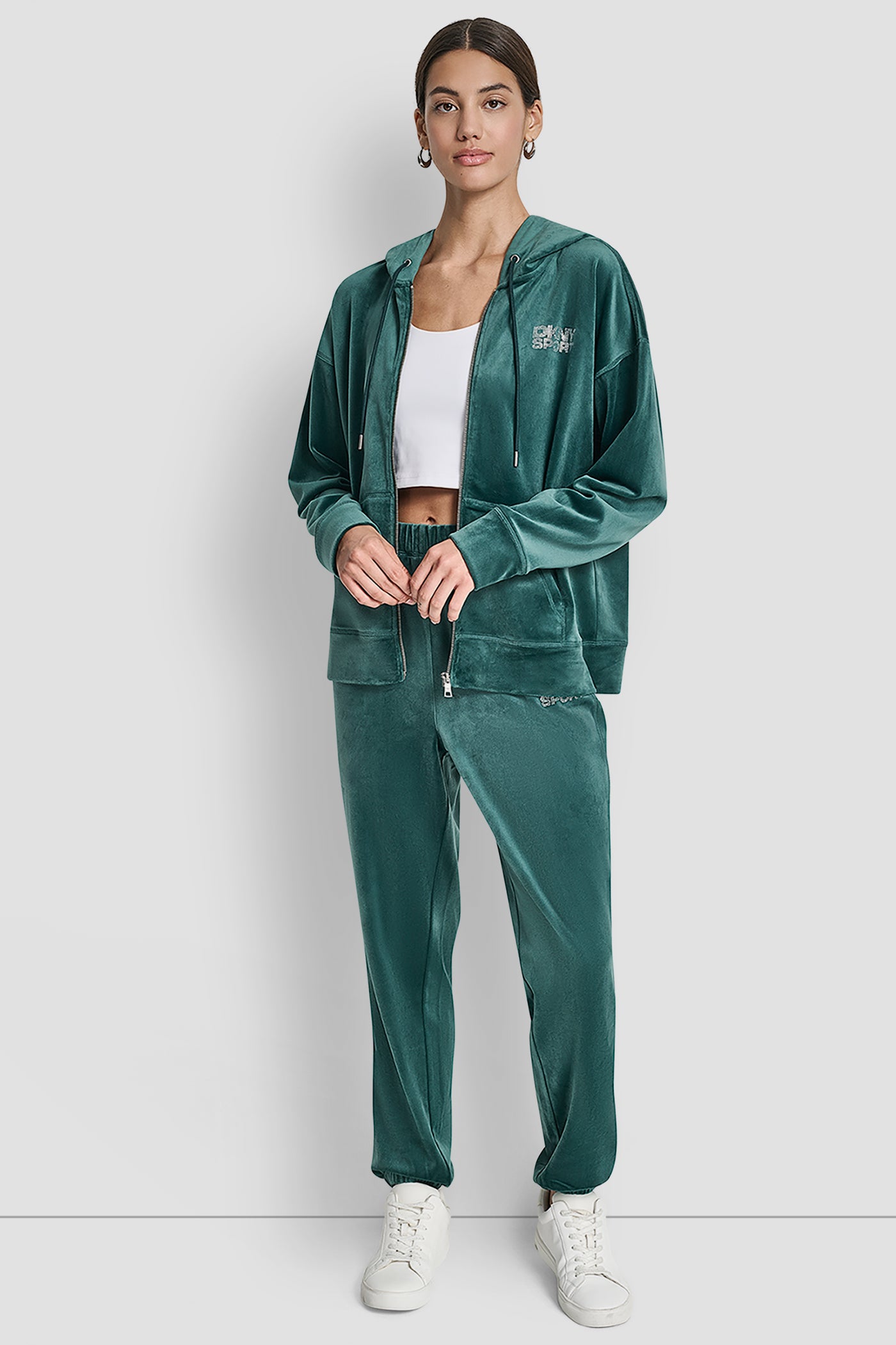 VELOUR RHINESTONE LOGO FULL ZIP HOODIE VIEW 4 | DKNY Sport