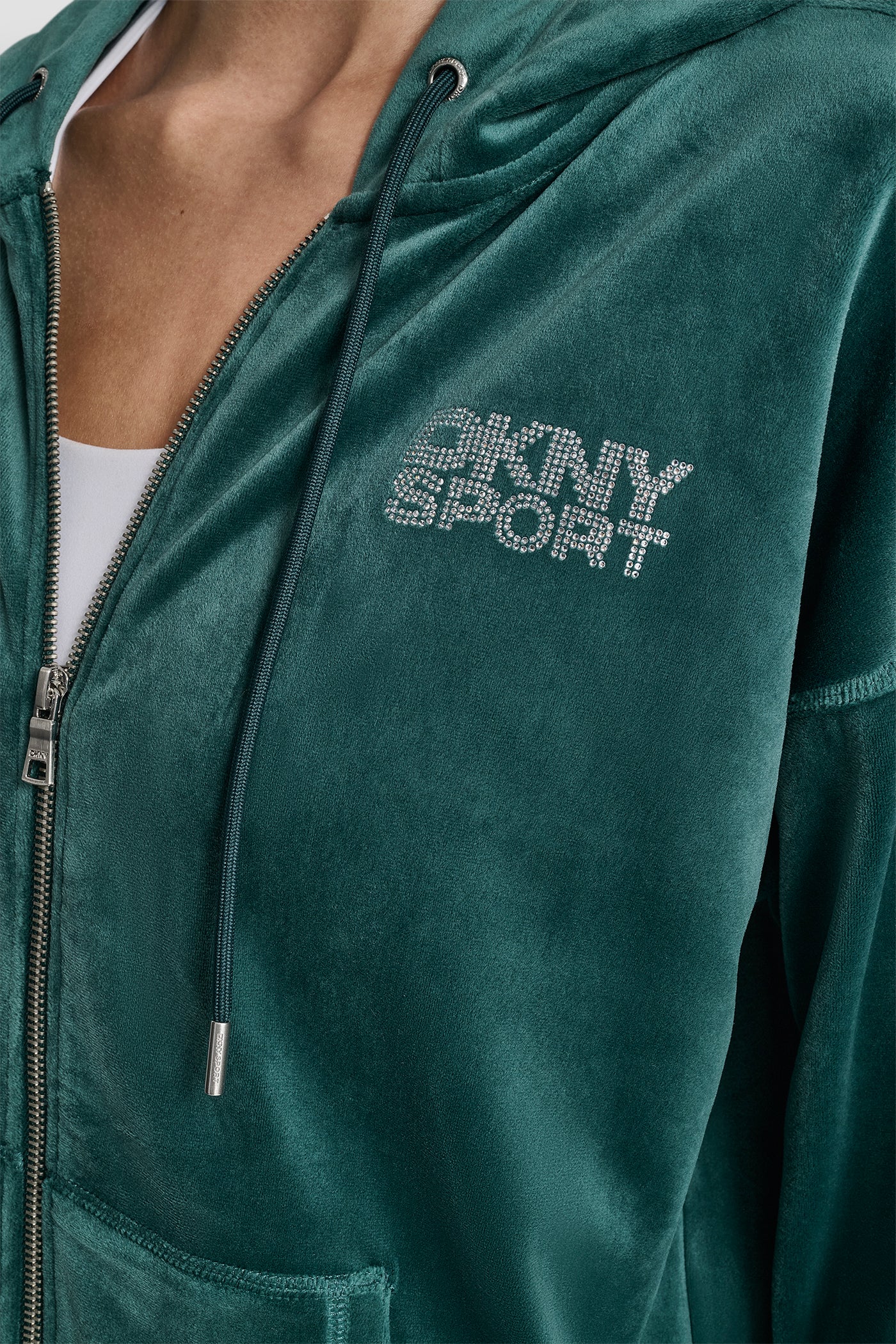 VELOUR RHINESTONE LOGO FULL ZIP HOODIE VIEW 5 | DKNY Sport